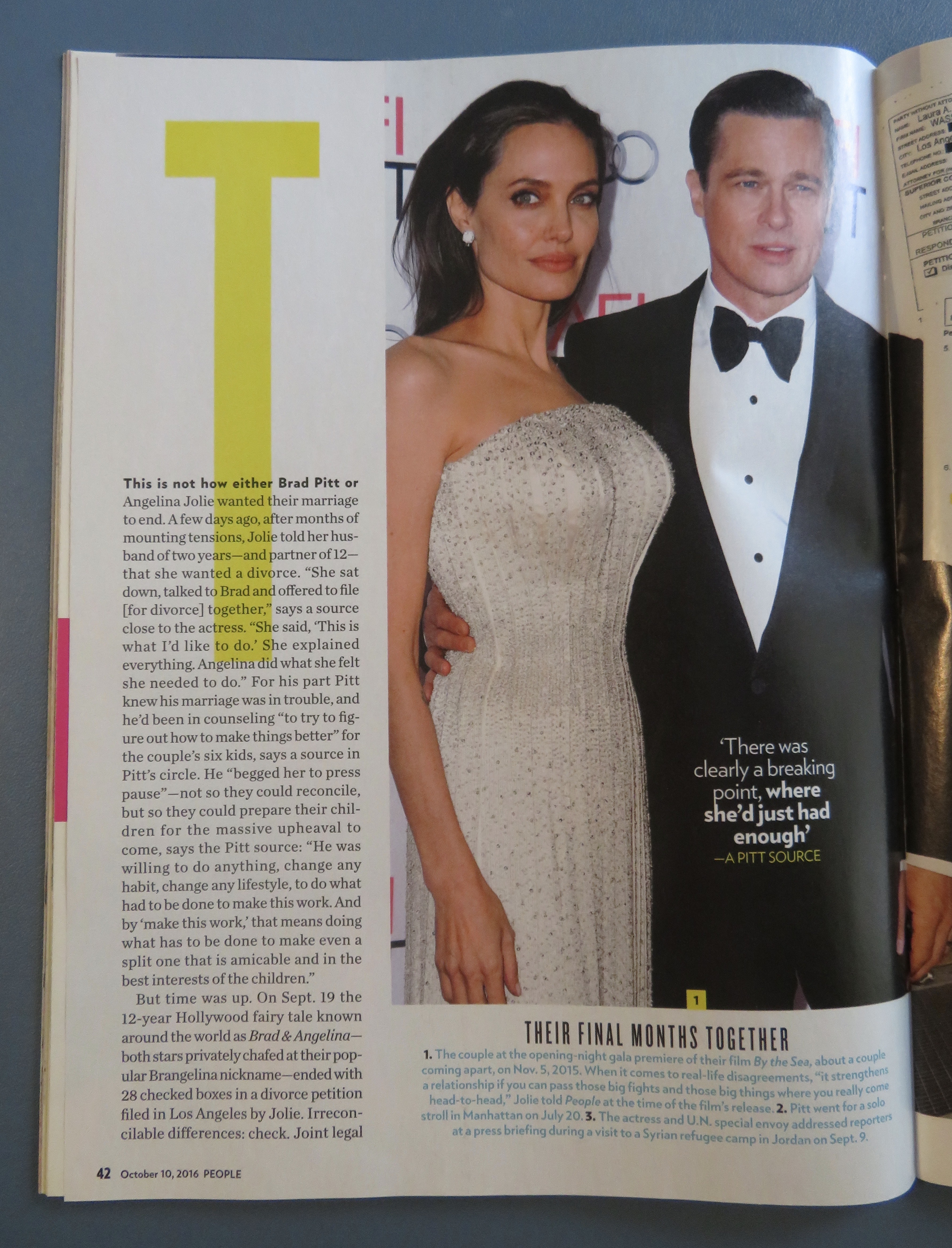 People Magazine October 10, 2016 Brad & Angelina