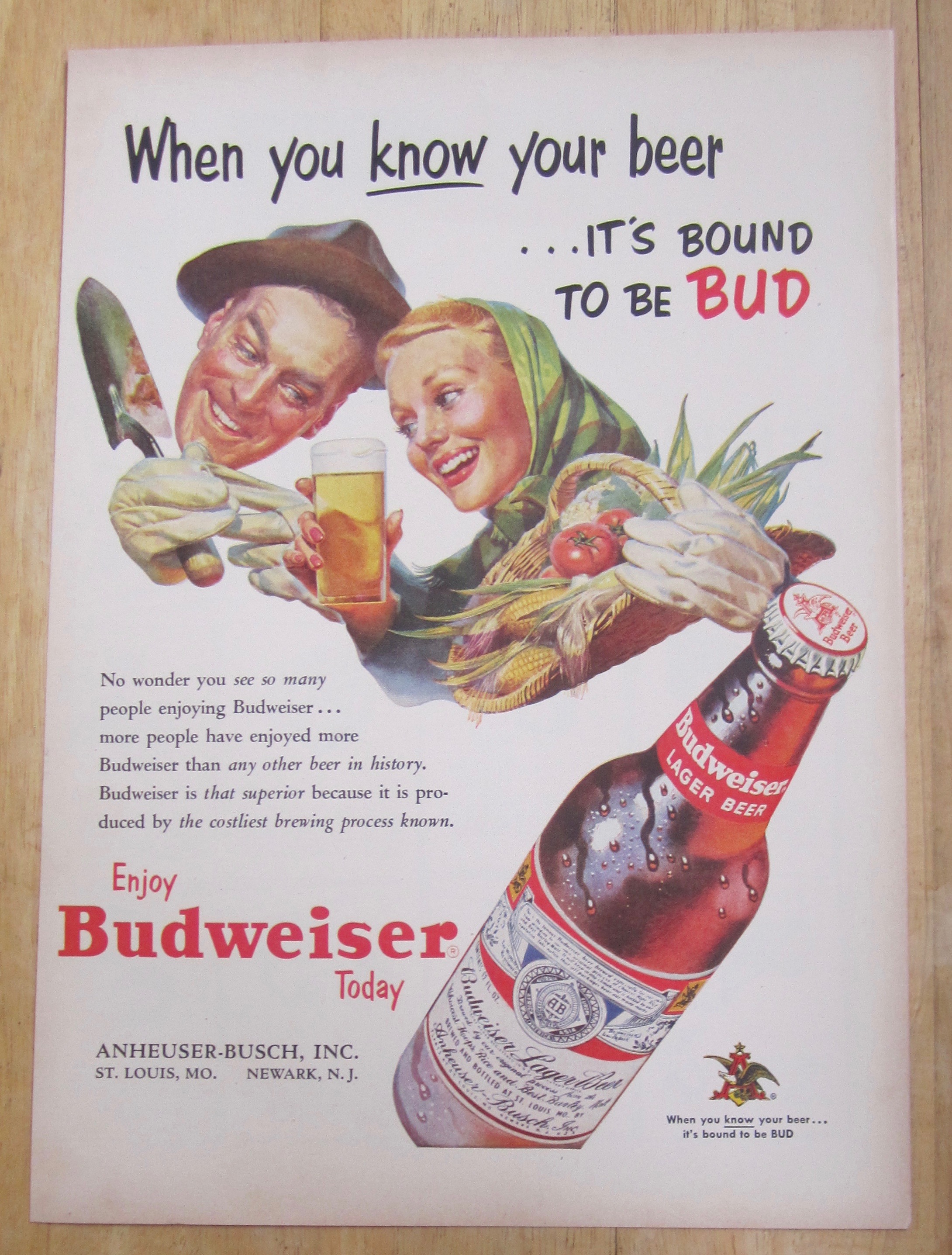 1953 Budweiser Beer with Man & Woman's Face