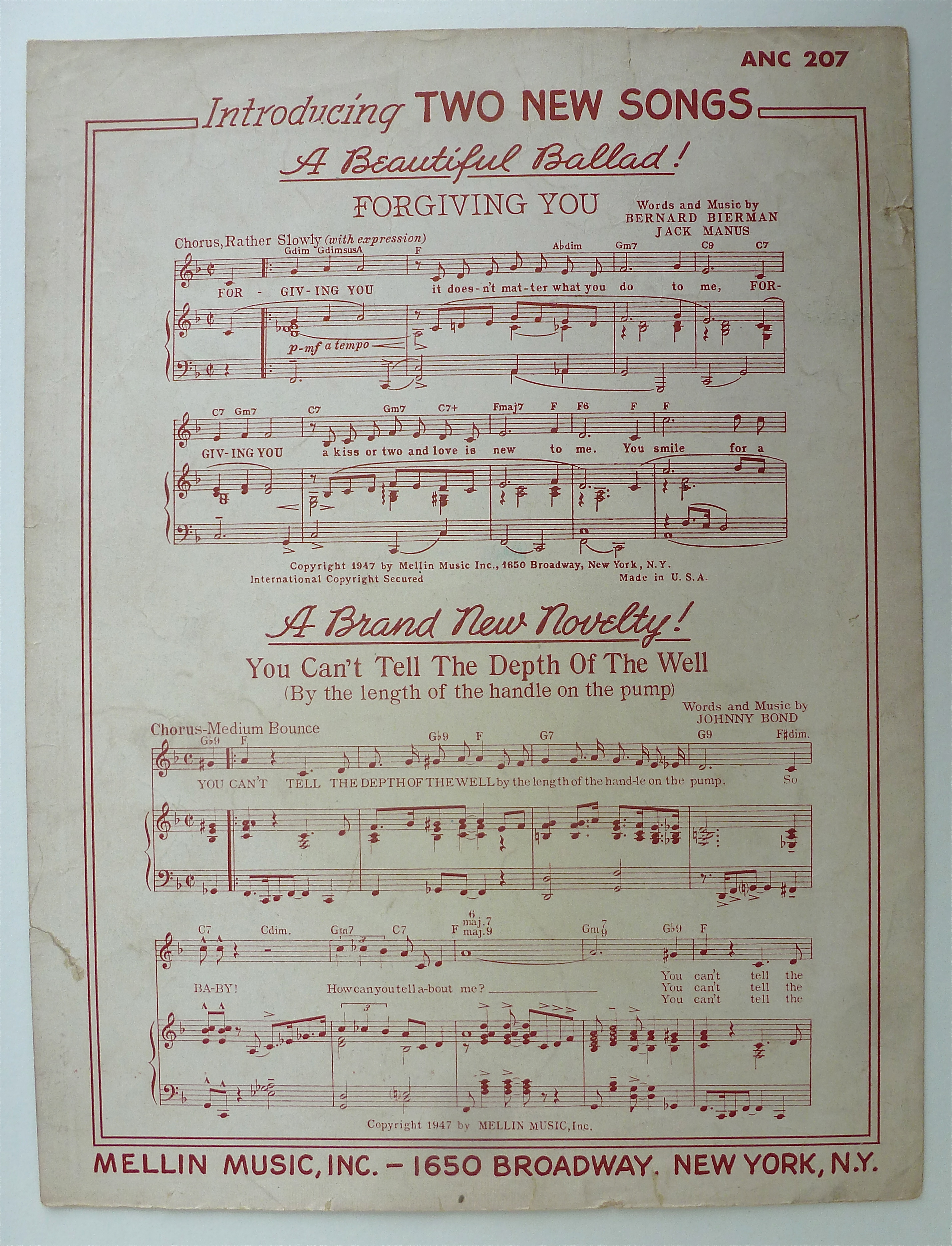 Sheet Music For 1947 There's That Lonely Feeling Again
