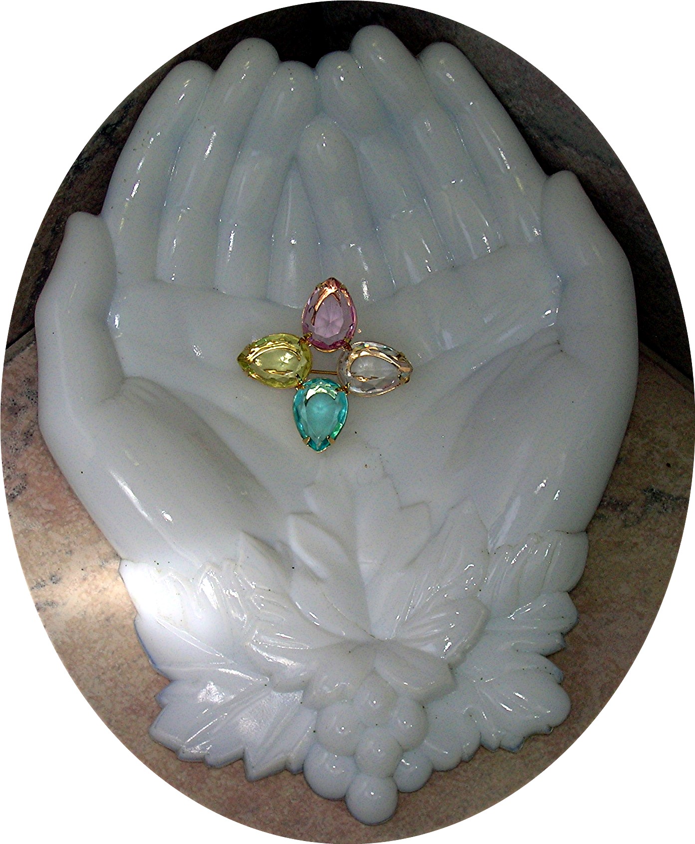 Avon Goldtone & Citrine, Pink, Blue Glass Stone Brooch
