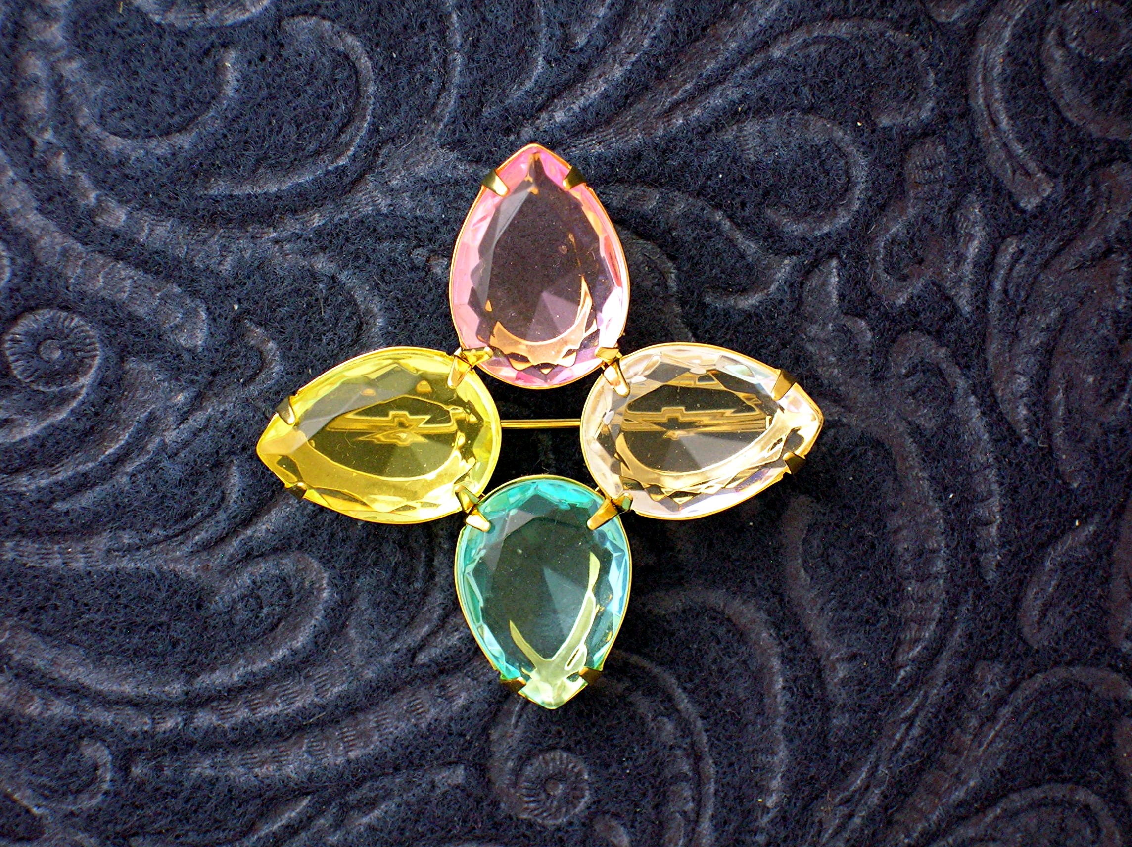 Avon Goldtone & Citrine, Pink, Blue Glass Stone Brooch
