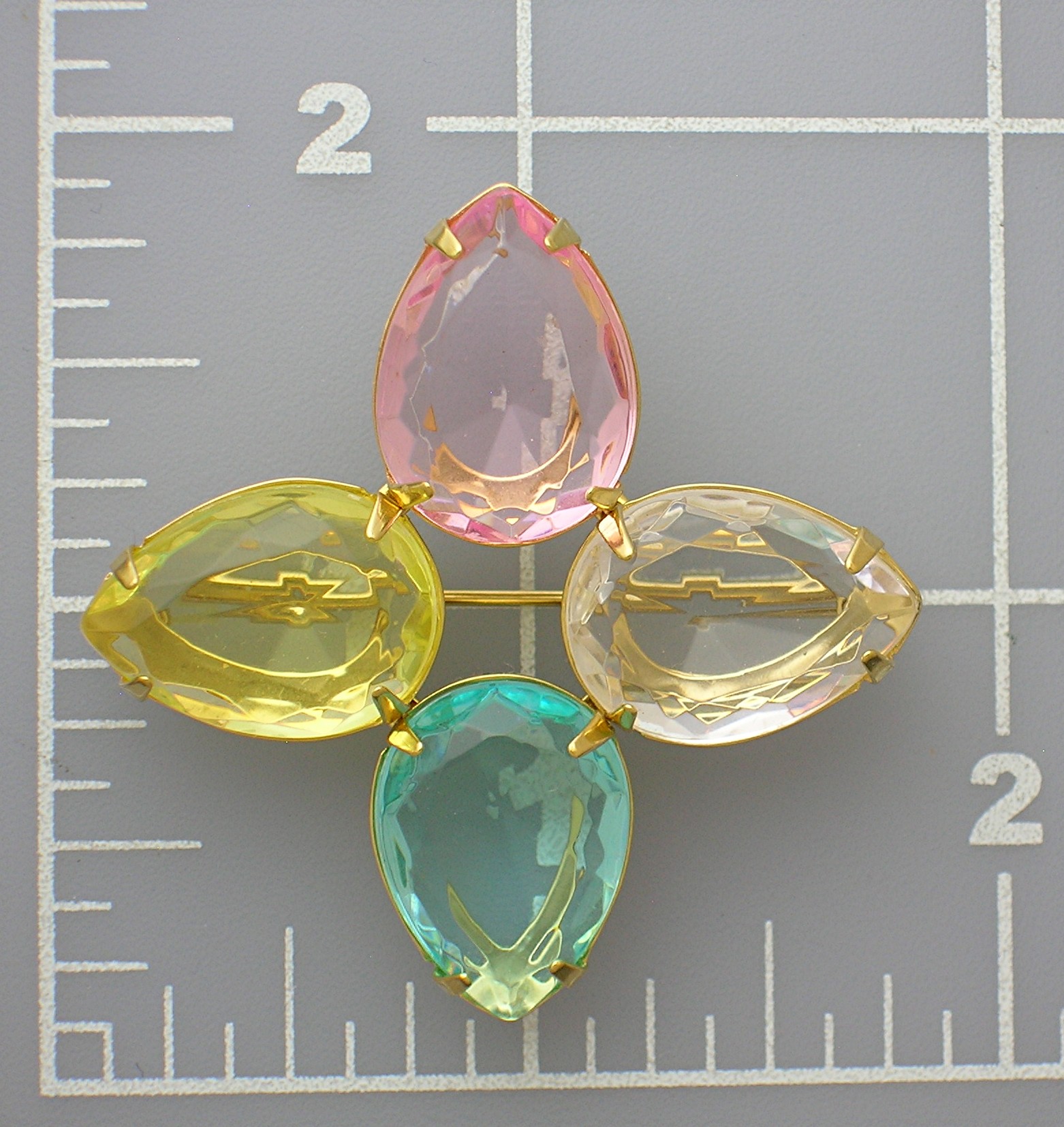 Avon Goldtone & Citrine, Pink, Blue Glass Stone Brooch