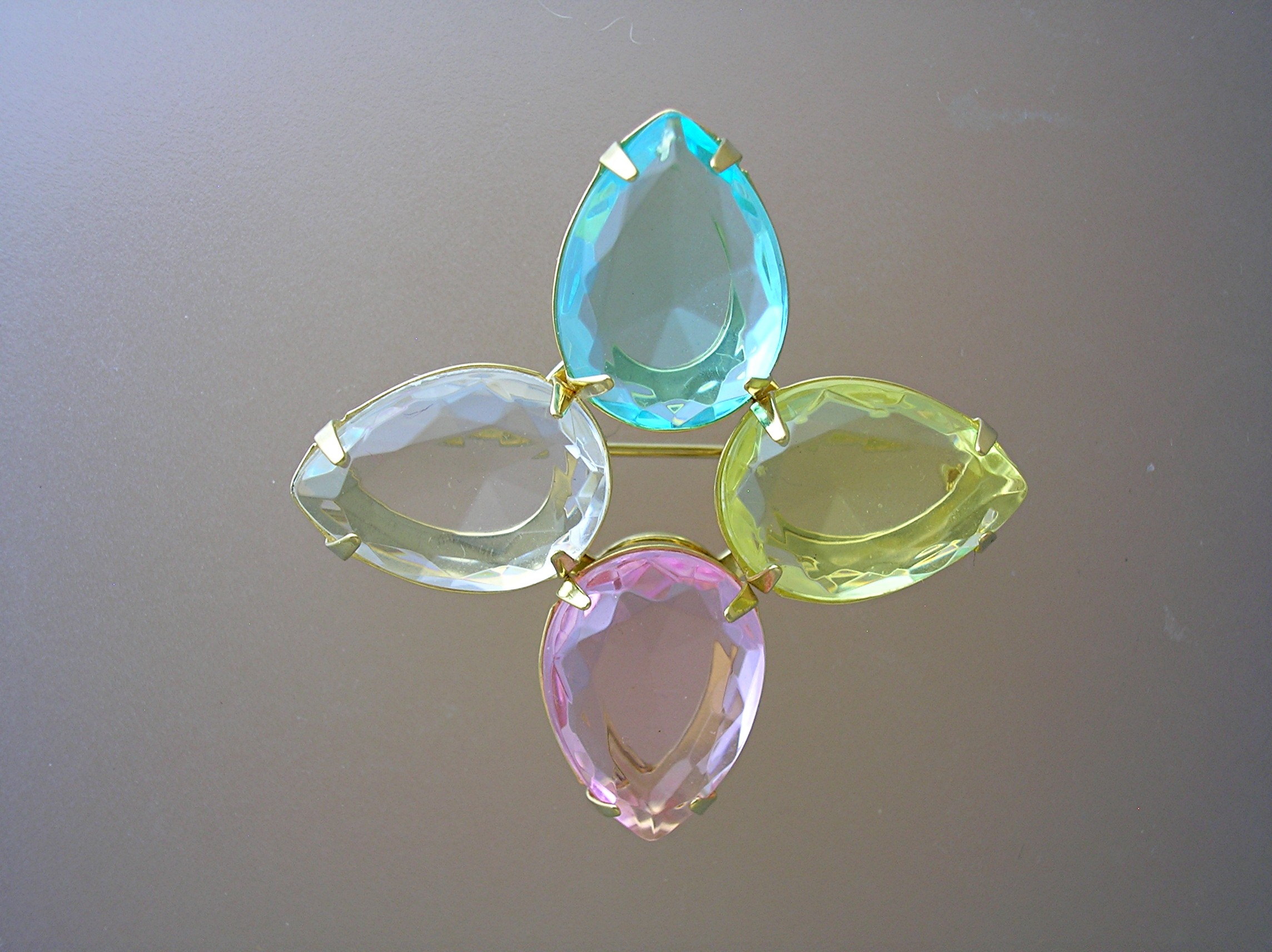 Avon Goldtone & Citrine, Pink, Blue Glass Stone Brooch