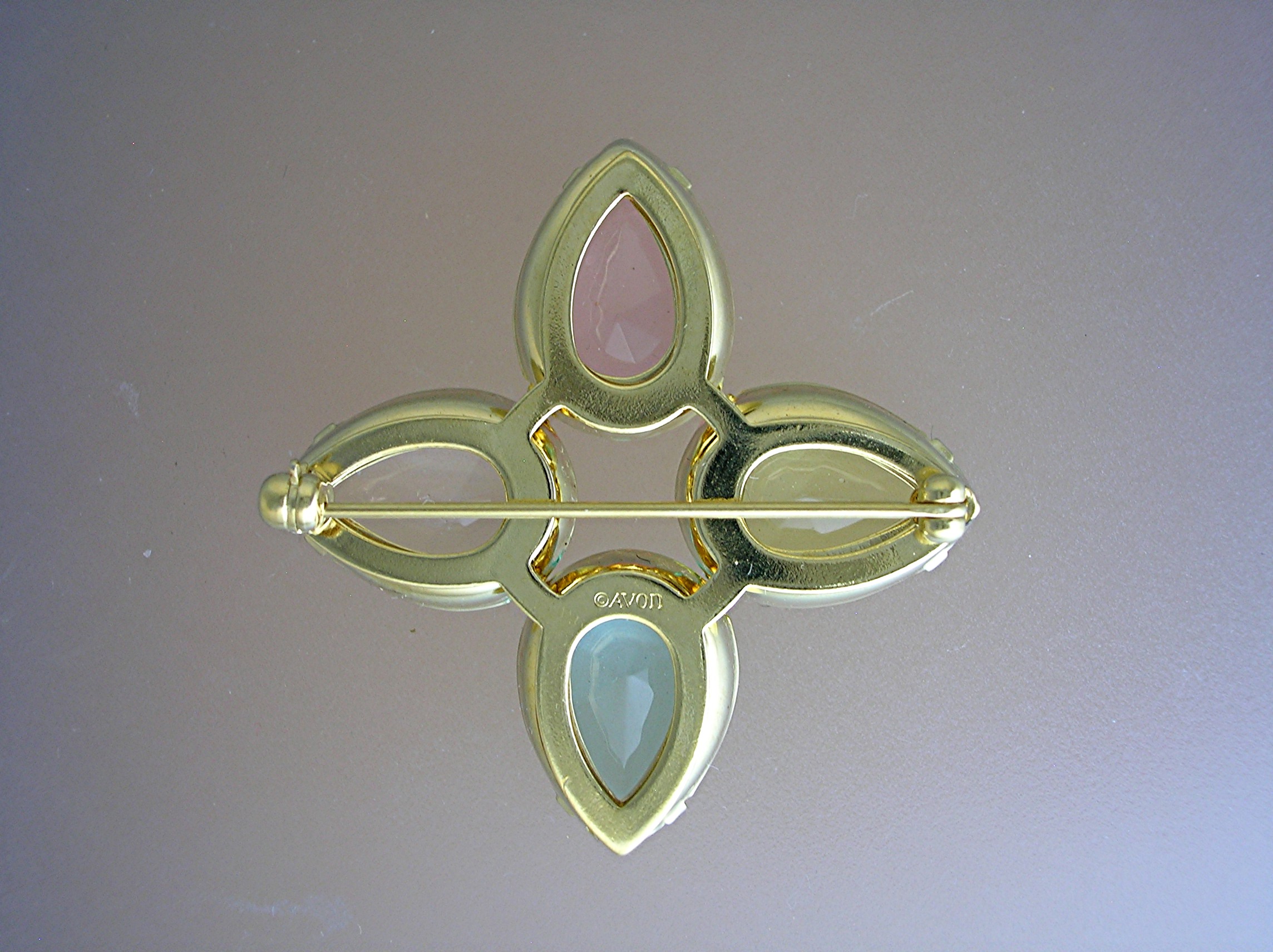 Avon Goldtone & Citrine, Pink, Blue Glass Stone Brooch