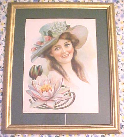 Print Lady with Floral Hat 1906 Gibson Girl Style