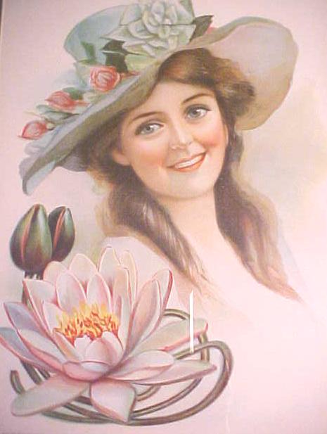 Print Lady with Floral Hat 1906 Gibson Girl Style