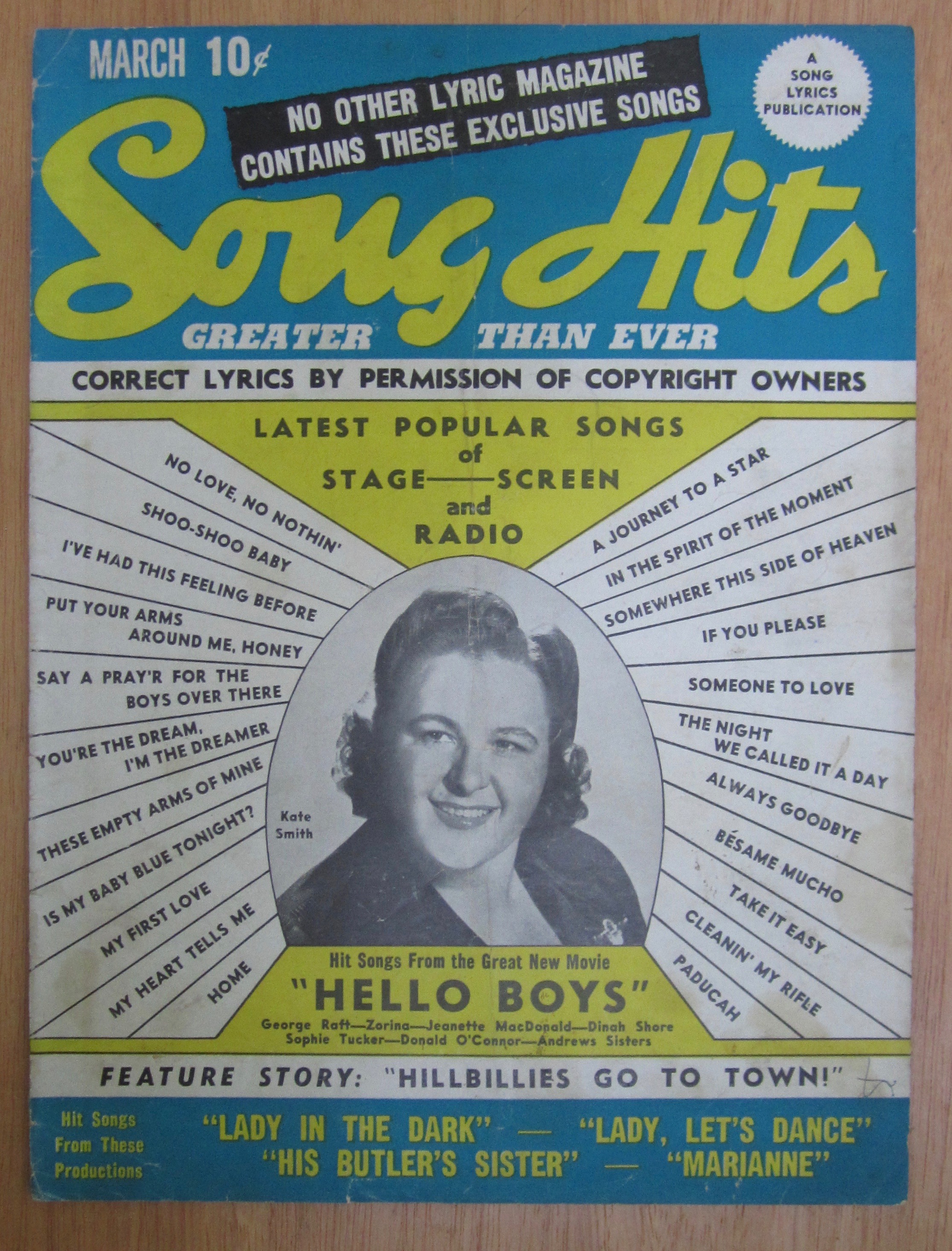 March 1944 Song Hits Kate Smith Cover