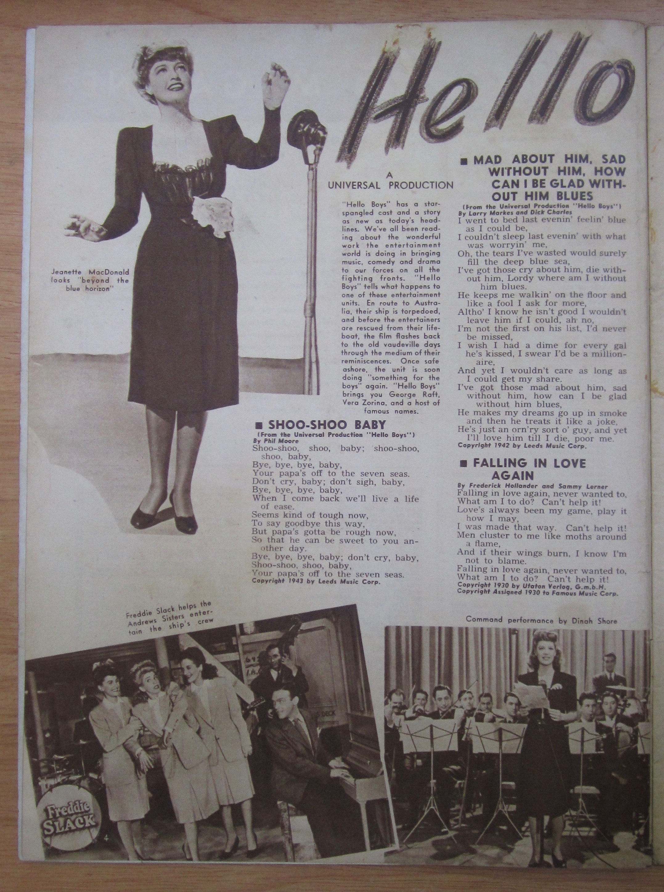 March 1944 Song Hits Kate Smith Cover