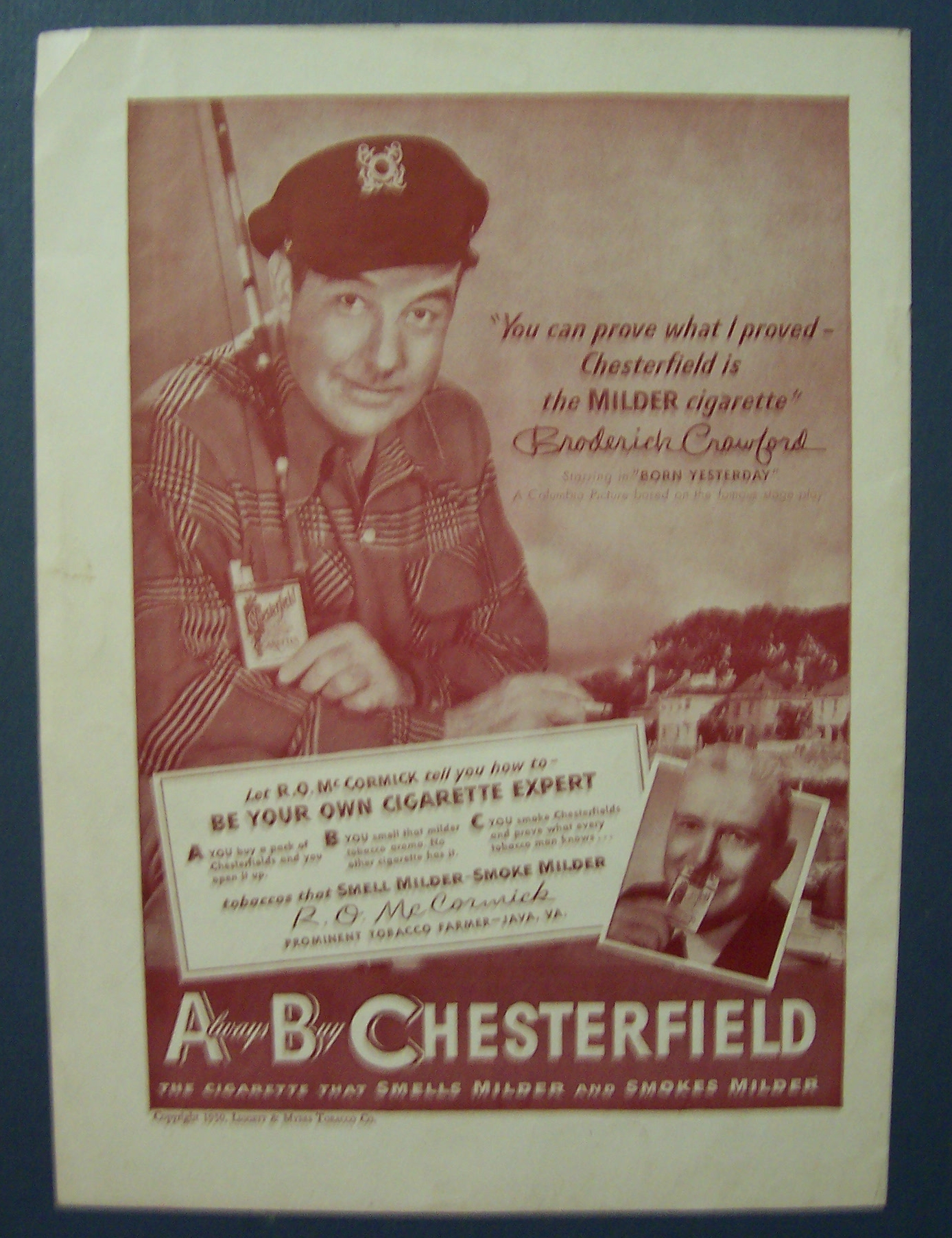 1950  Chesterfield  Cigarettes with Broderick Crawford