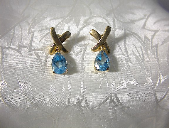 10K Gold and 5ct Blue Topaz Pierced Earrings
