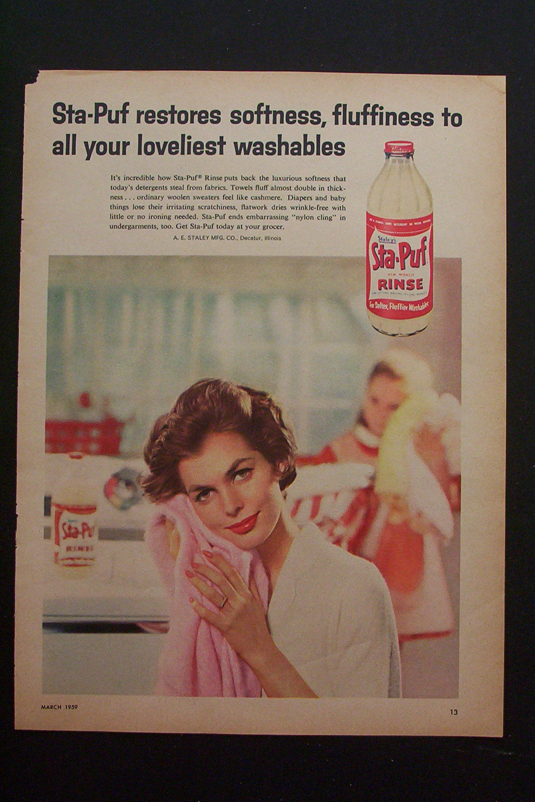 1959 Sta-Puf Rinse with Woman Rubbing Towel on Face