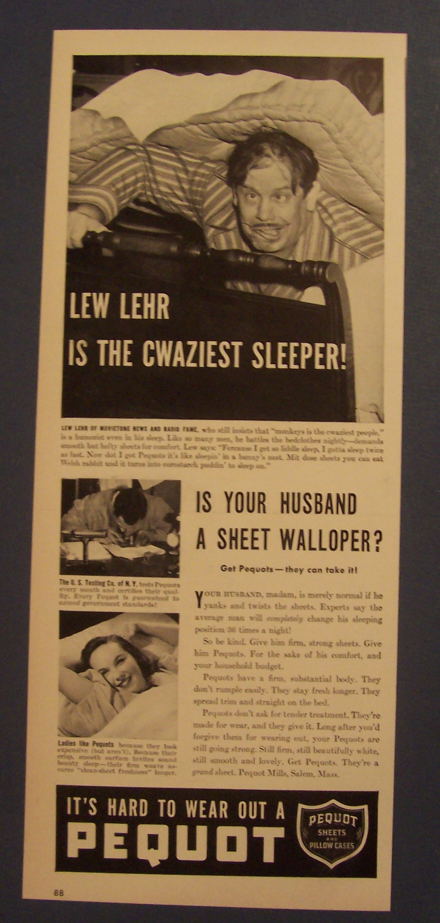 1940  Pequot  Sheets  with  Lew  Lehr