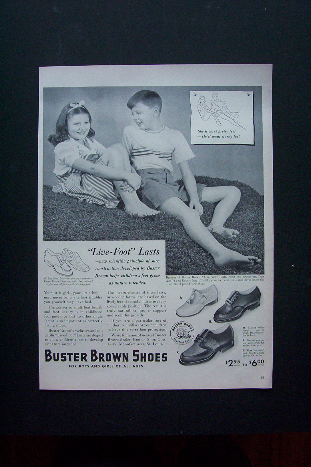 1950's Buster Brown Shoes with Boy & Girl Sitting
