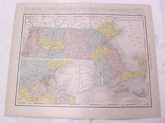 Antique Map Massachusetts Vermont 1917 Rand McNally