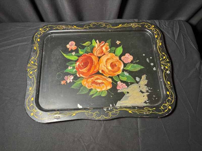 Vintage MCM Crestline Toleware Tray Table Set