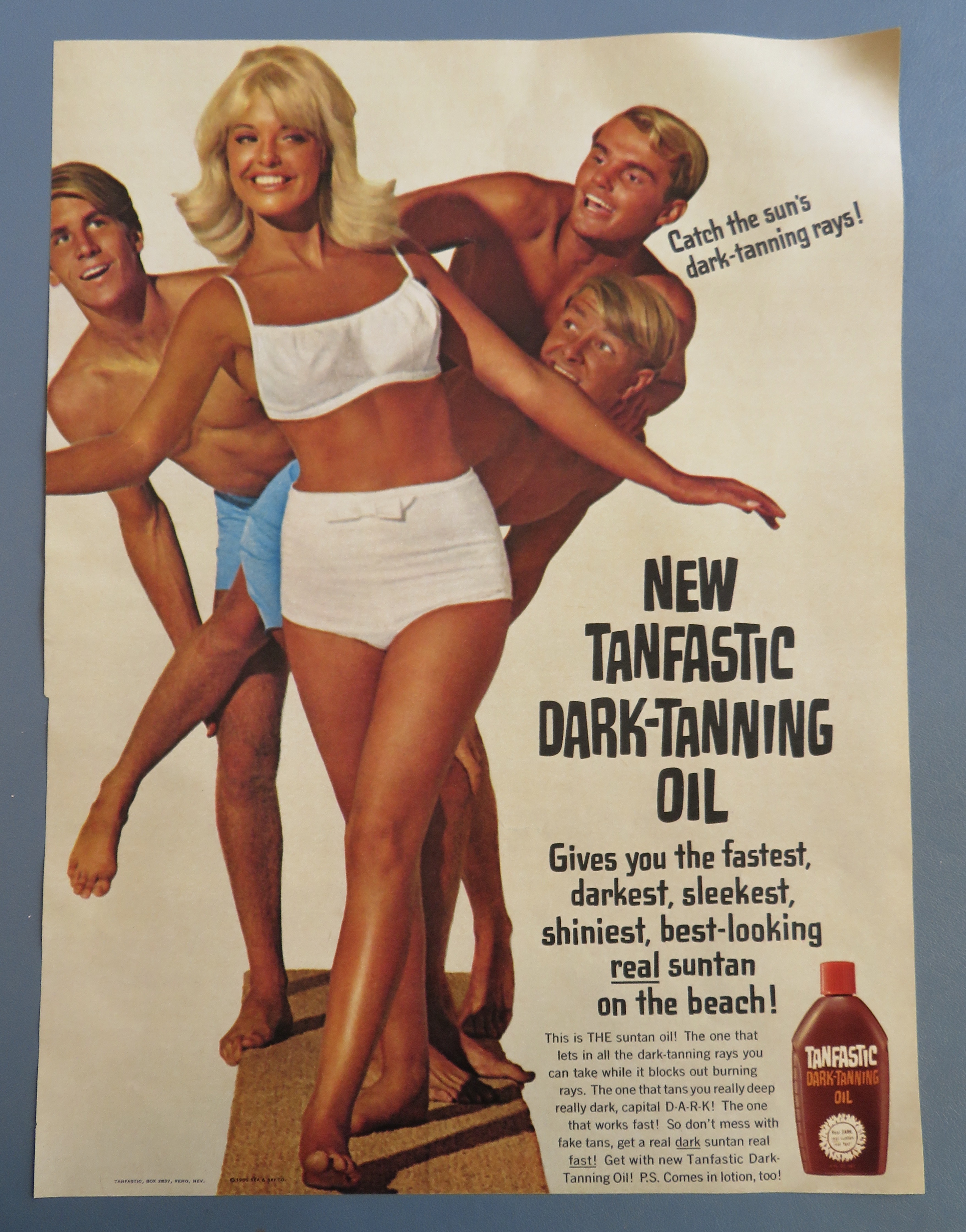 1966 Tanfastic Dark Tanning Oil with Girl & 3 Boys