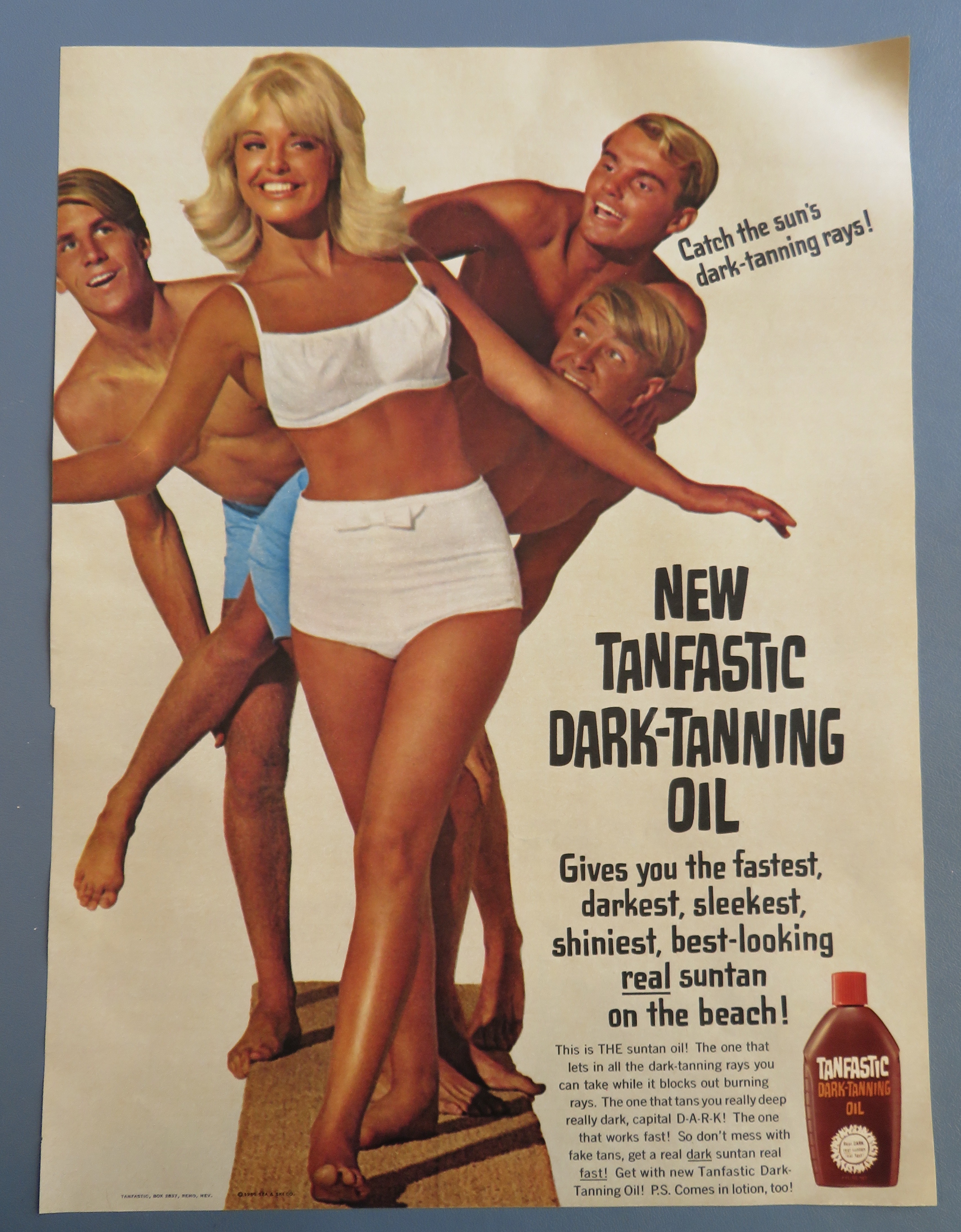 1966 Tanfastic Dark Tanning Oil with Girl & 3 Boys