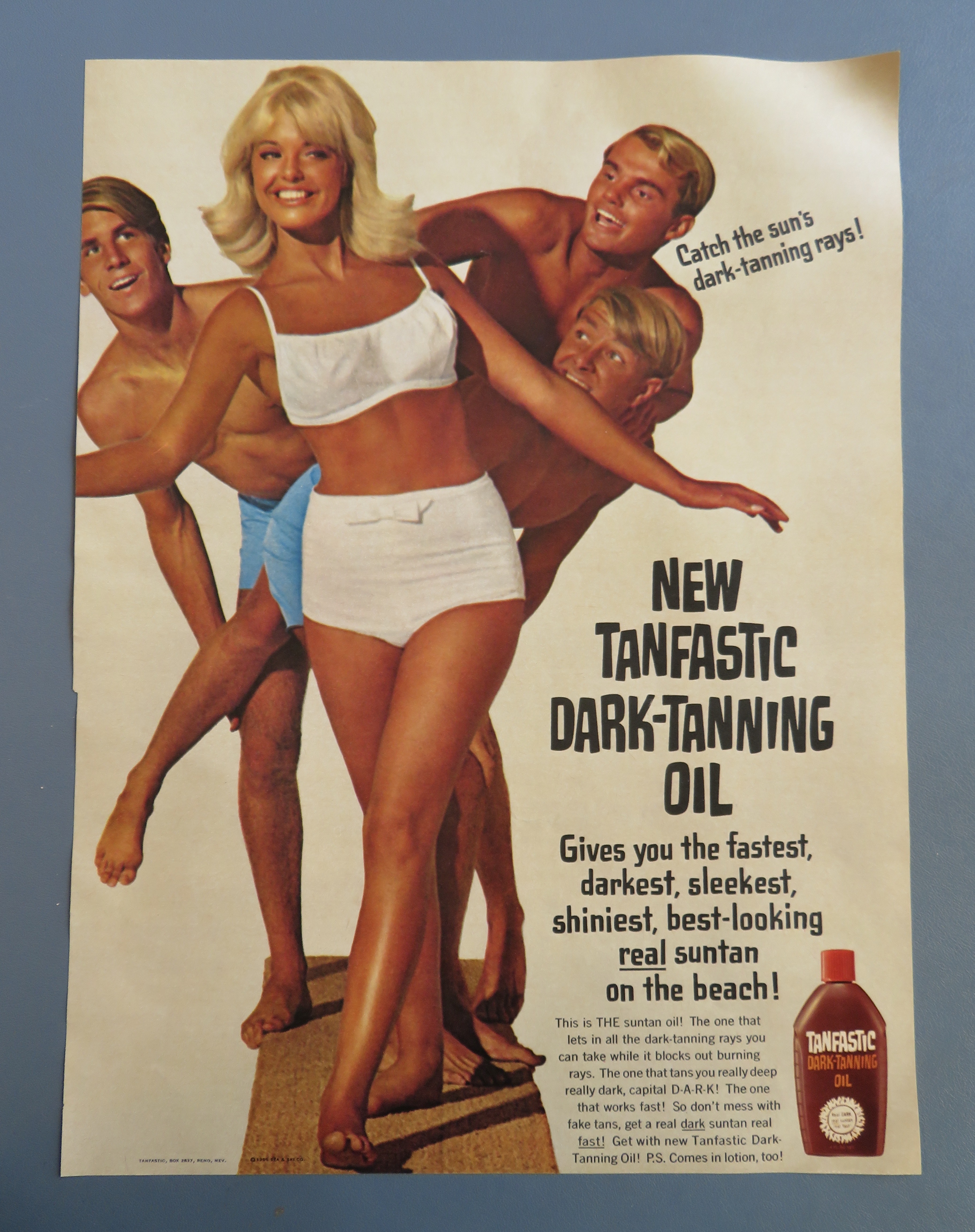 1966 Tanfastic Dark Tanning Oil with Girl & 3 Boys