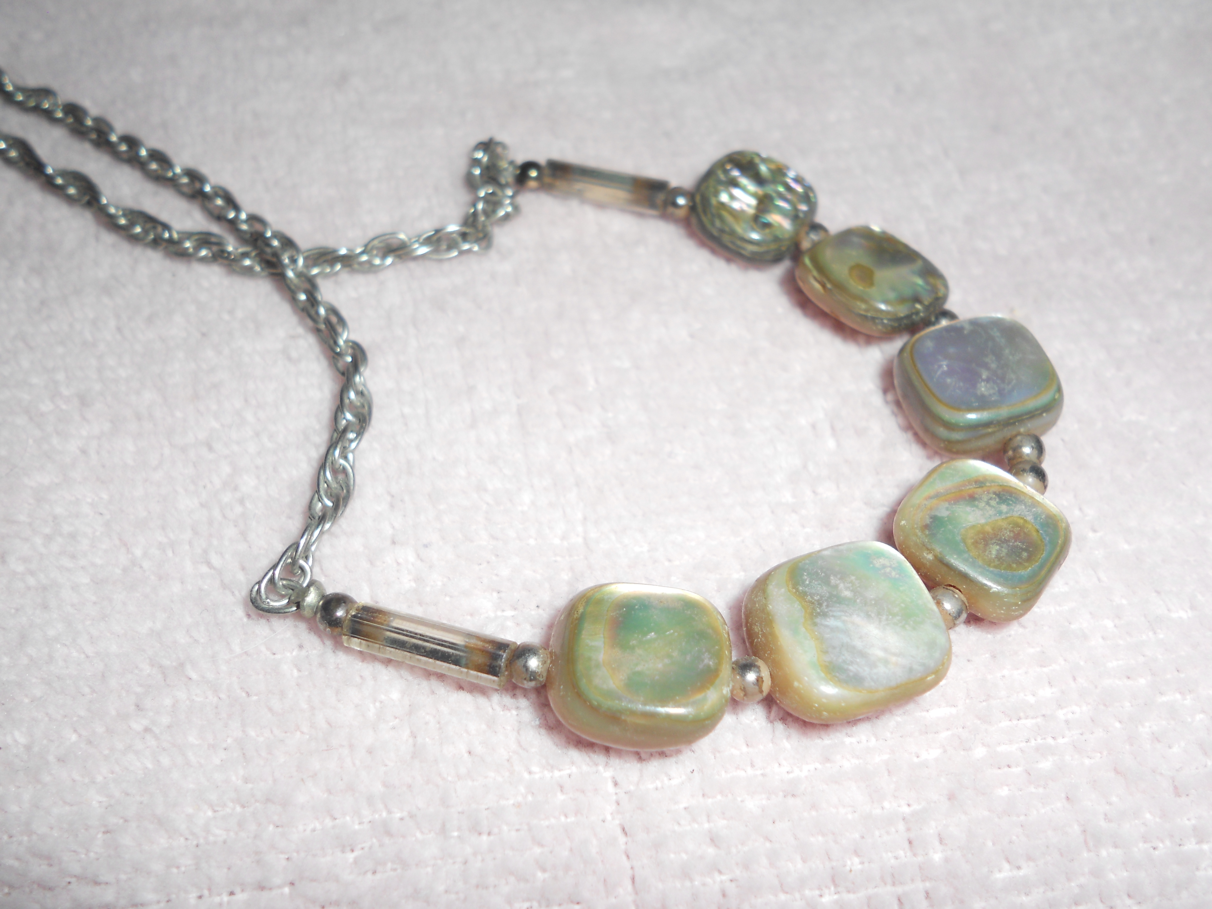Vintage Tumble Gem Stone Necklace silver tone