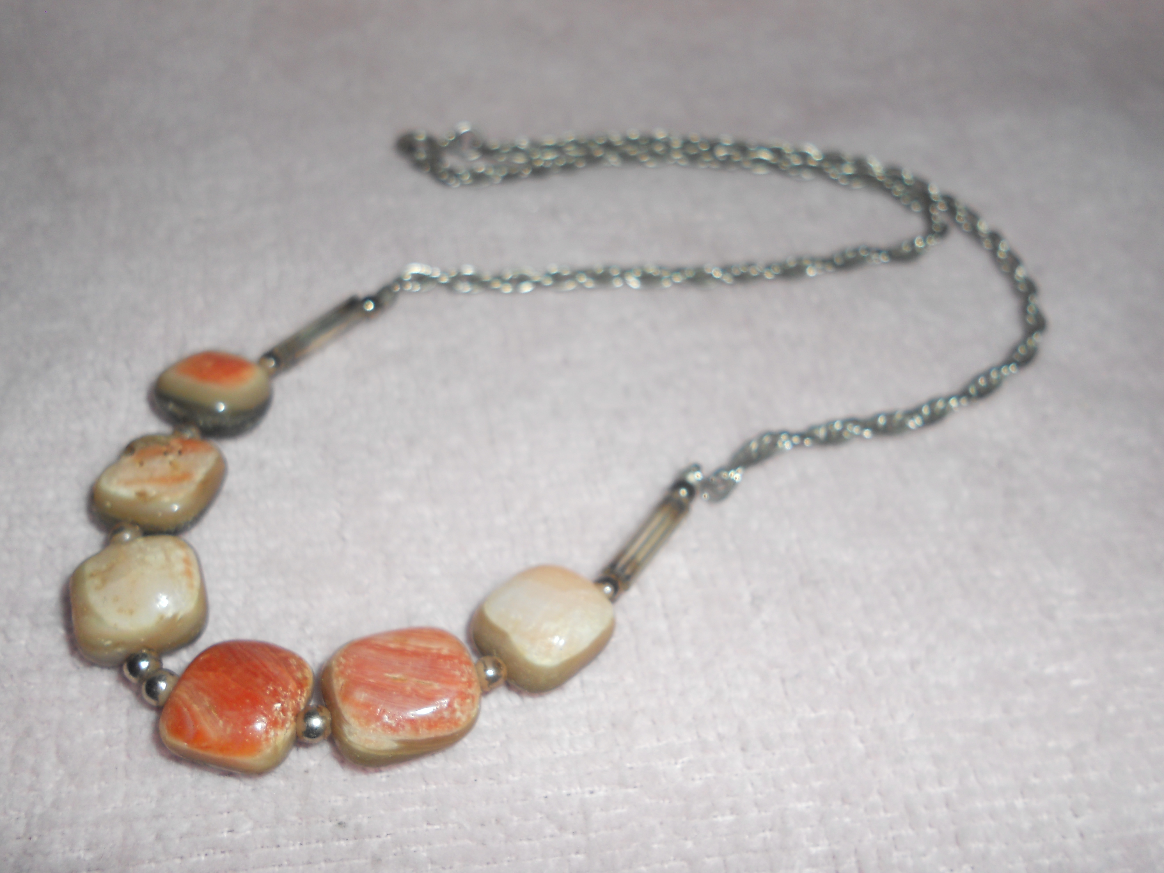 Vintage Tumble Gem Stone Necklace silver tone