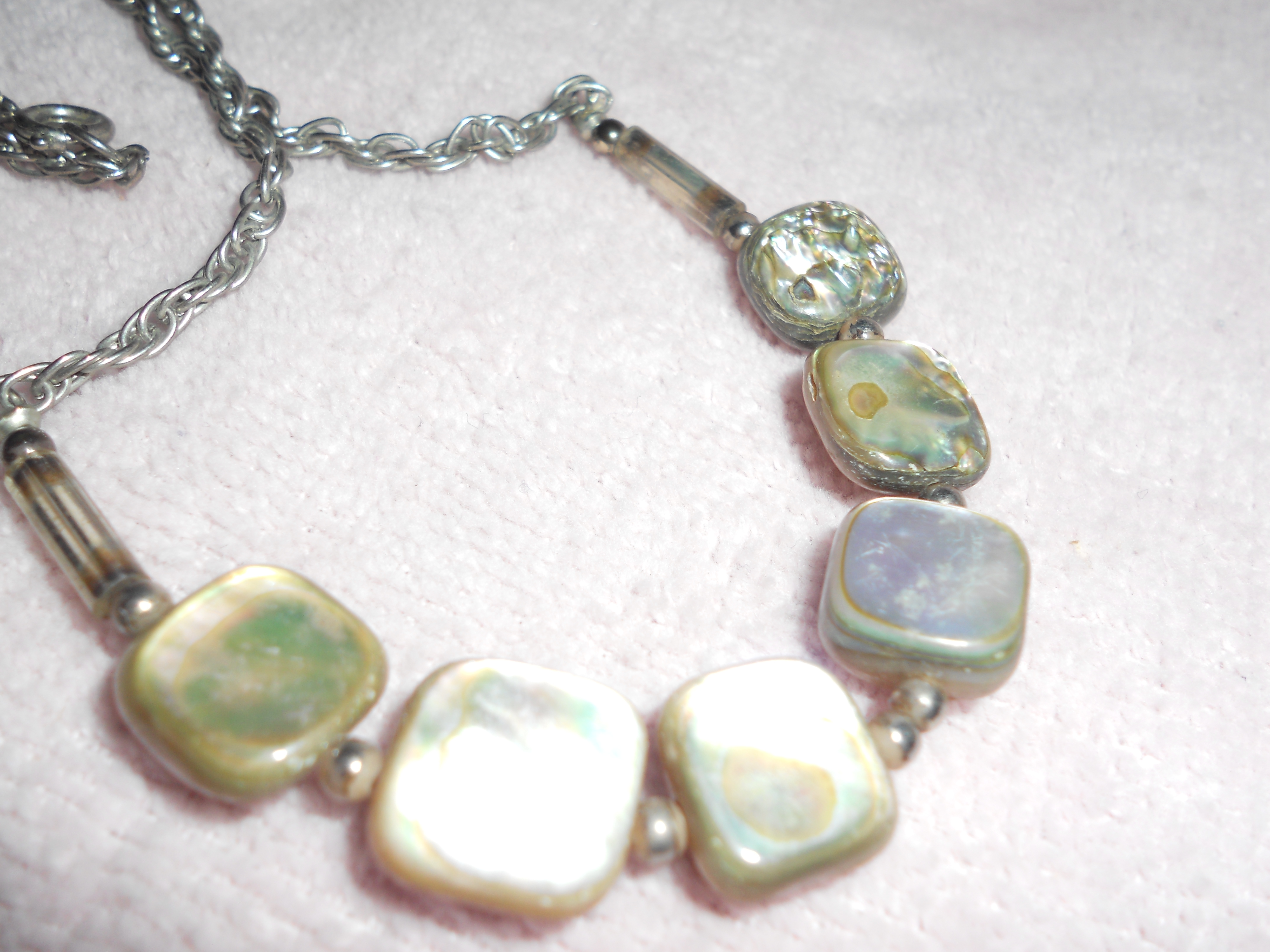 Vintage Tumble Gem Stone Necklace silver tone