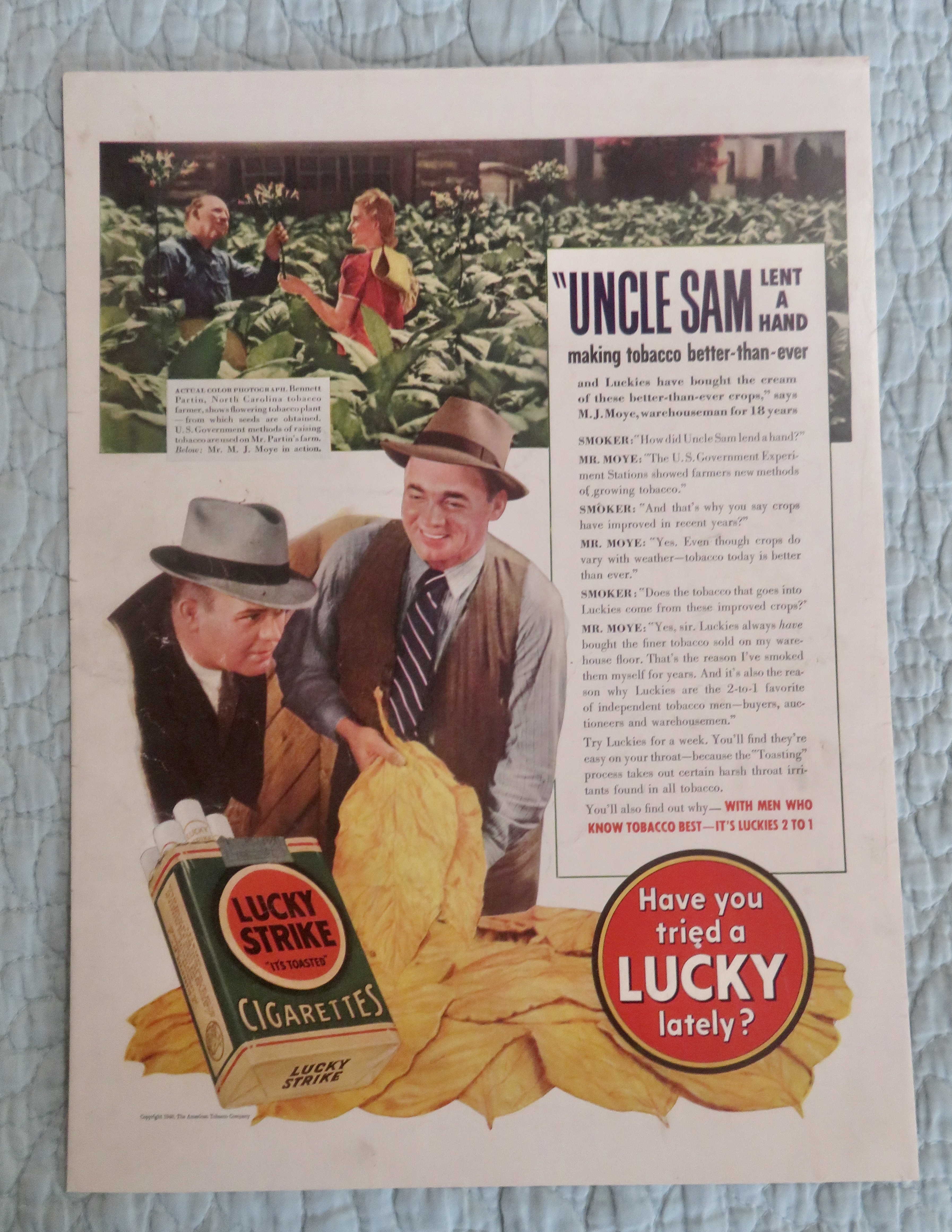 1940 Lucky Strike Cigarettes with Uncle Sam's New Ideas