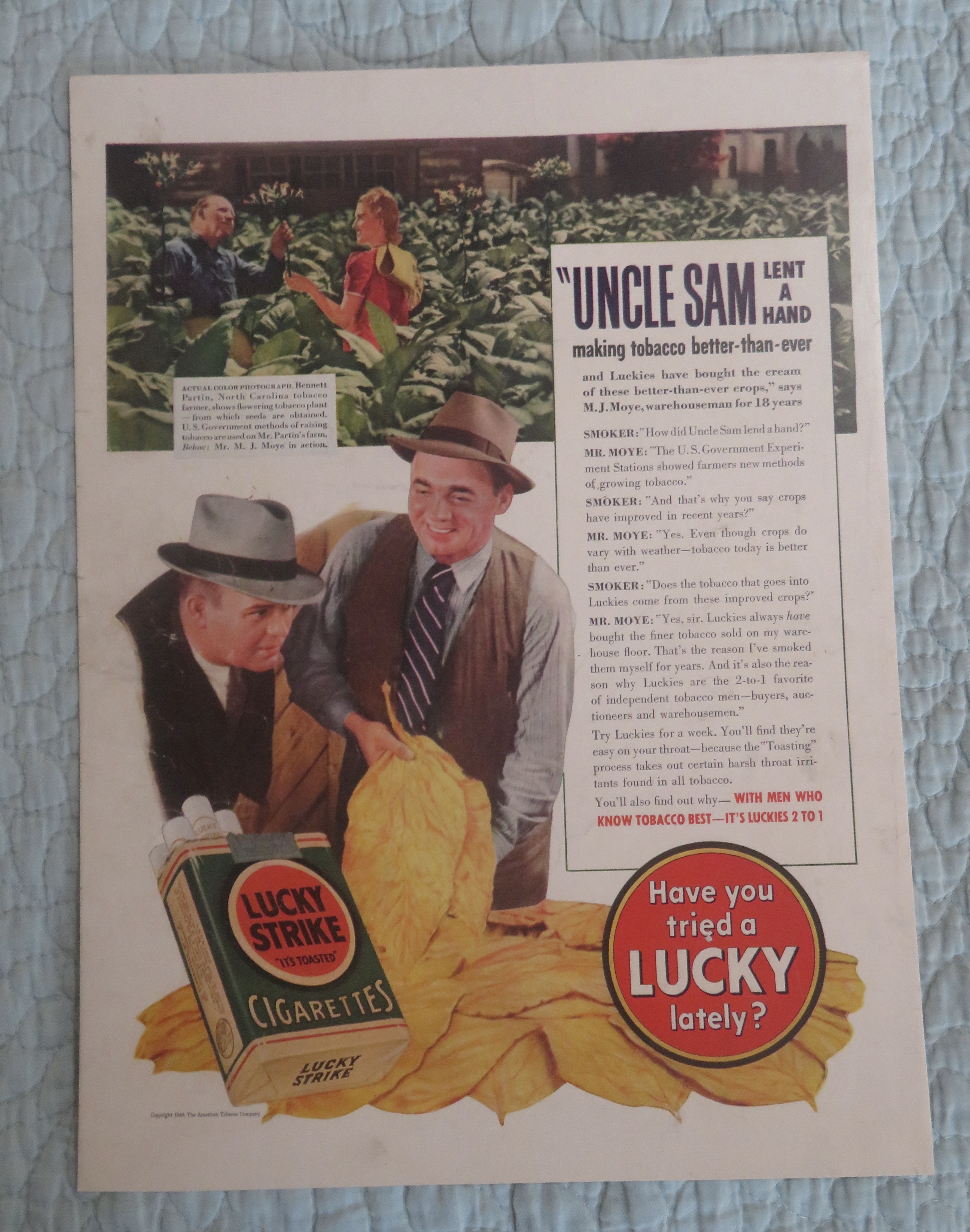 1940 Lucky Strike Cigarettes with Uncle Sam's New Ideas