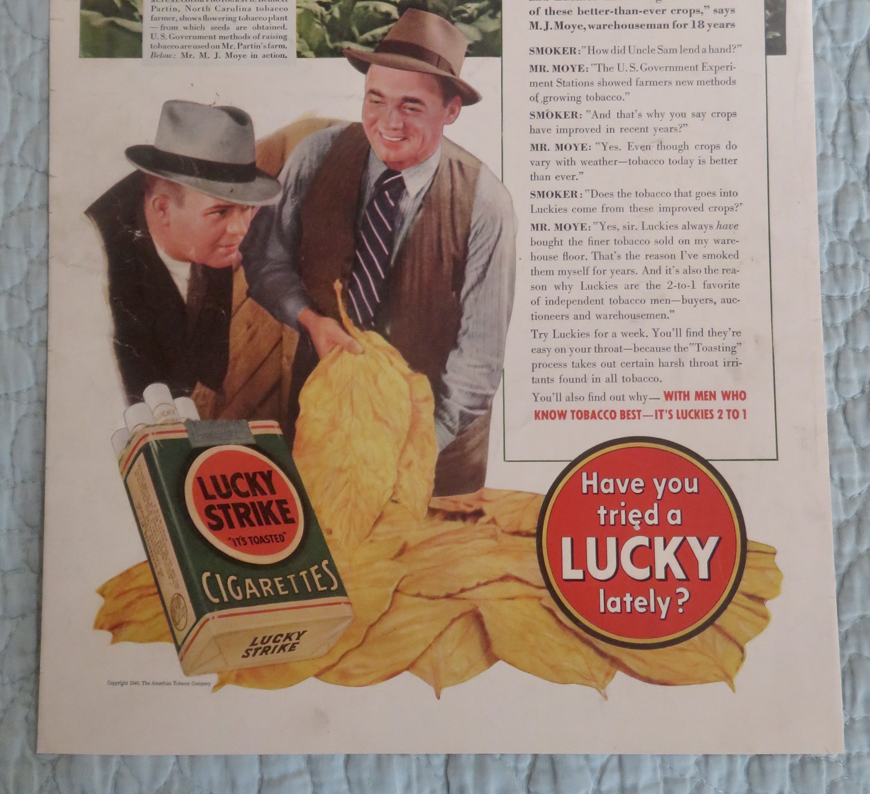 1940 Lucky Strike Cigarettes with Uncle Sam's New Ideas
