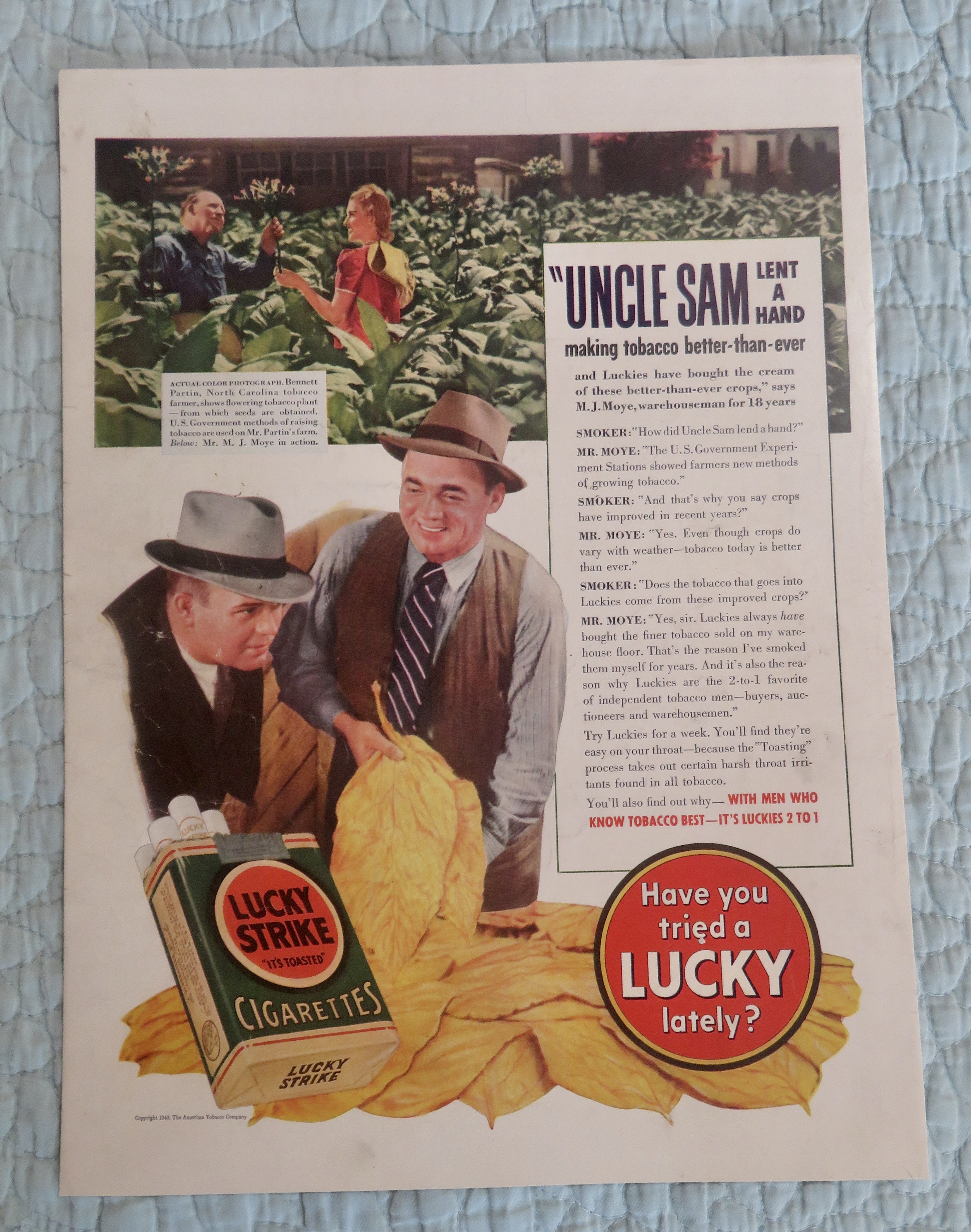 1940 Lucky Strike Cigarettes with Uncle Sam's New Ideas