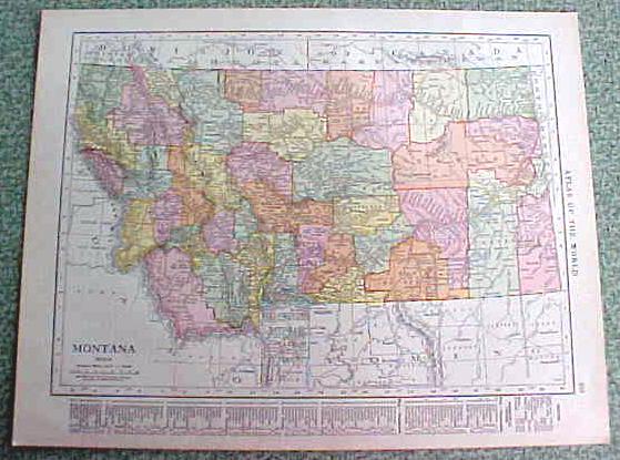 Antique Map Montana 1916 Rand McNally Nice Colors