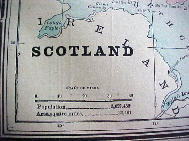 Antique Map Scotland Ireland 1894