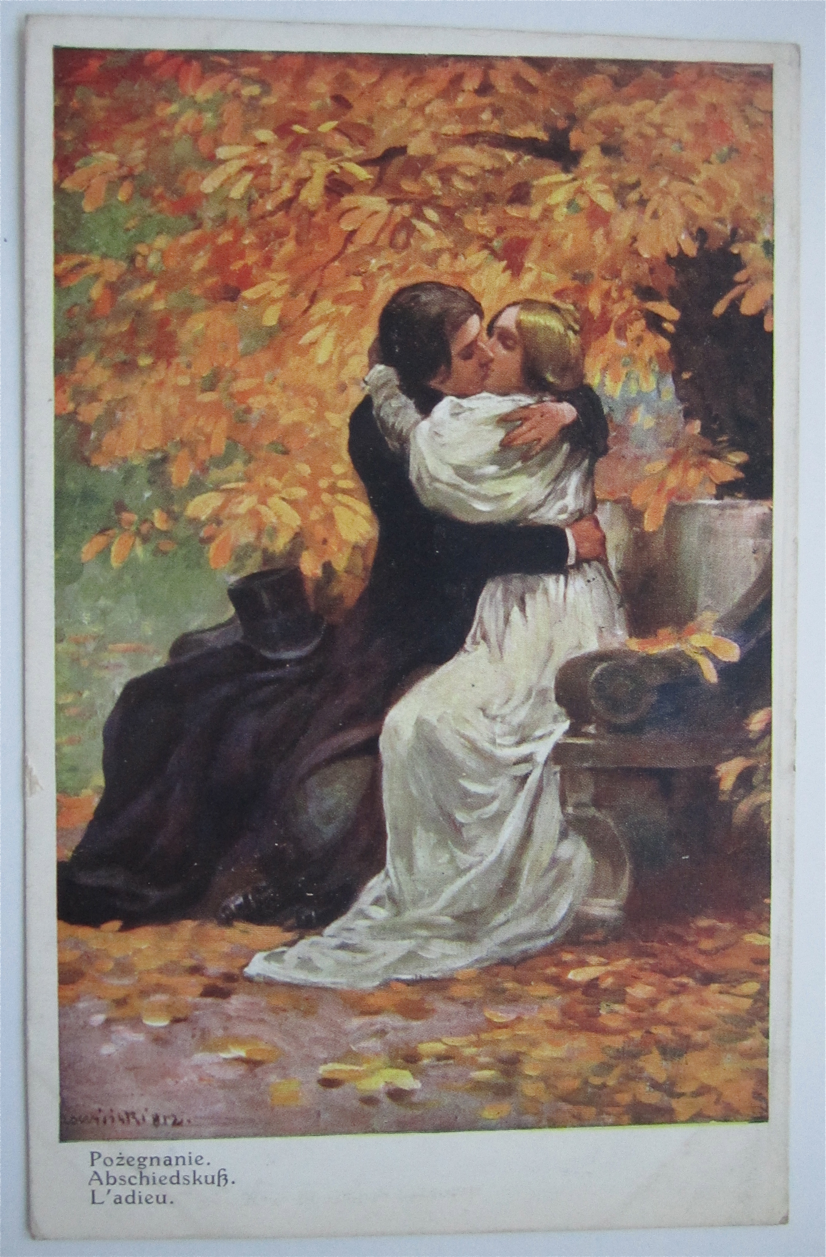 Man And Woman Kissing On A Bench Postcard