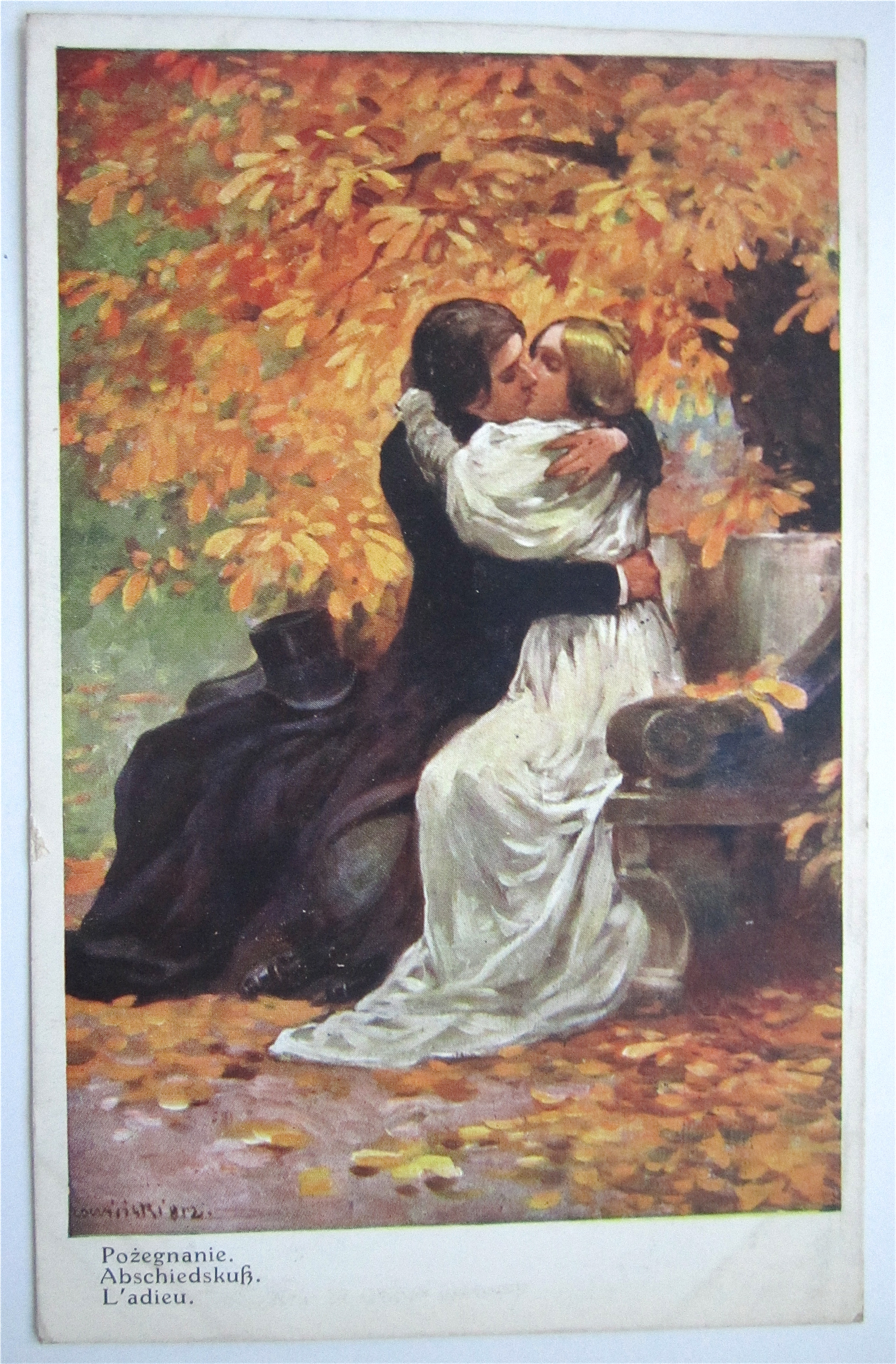 Man And Woman Kissing On A Bench Postcard