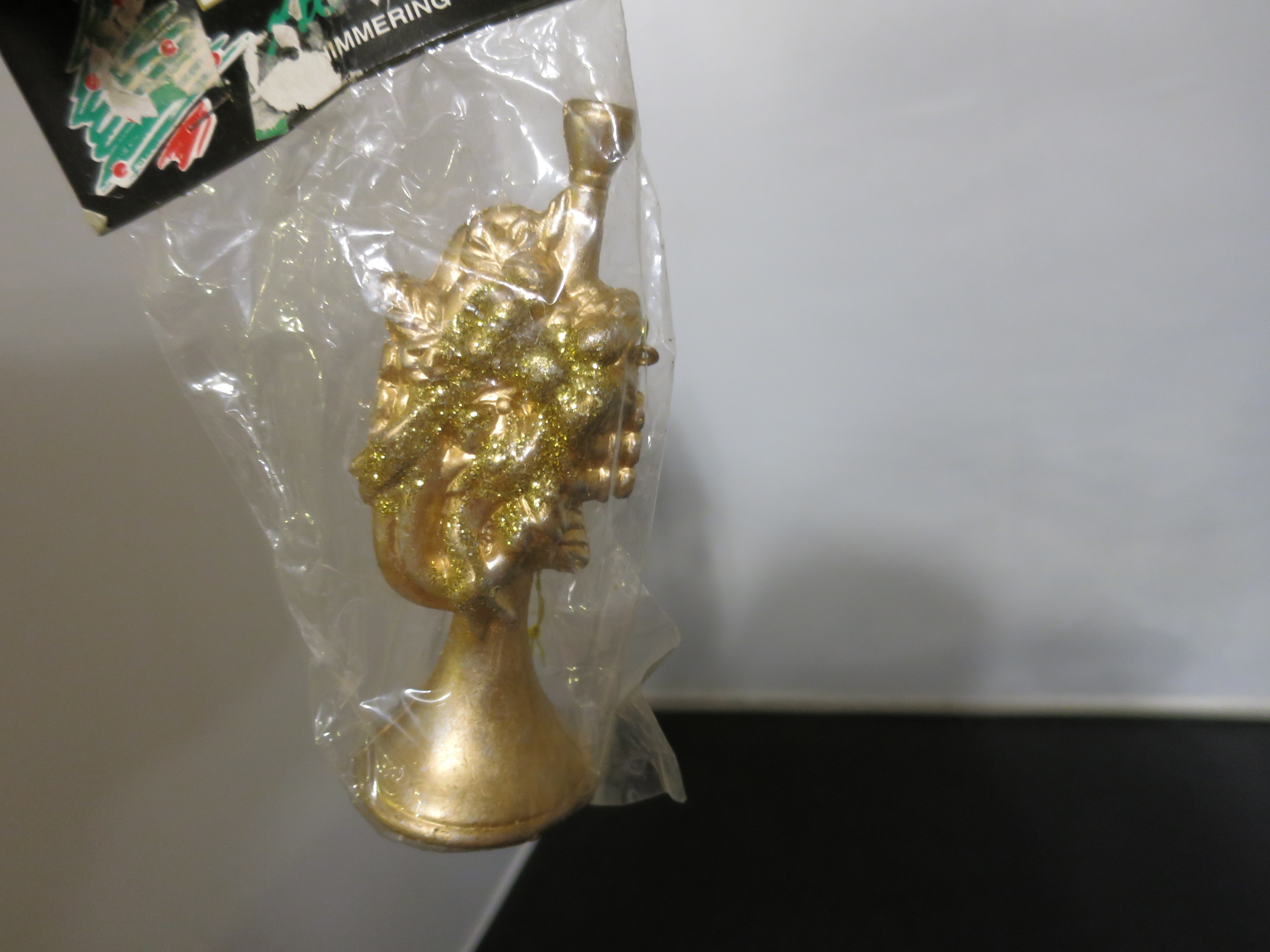 Vintage Trumpet Christmas Ornament Shimmering Gold Ames 5 1/4 in