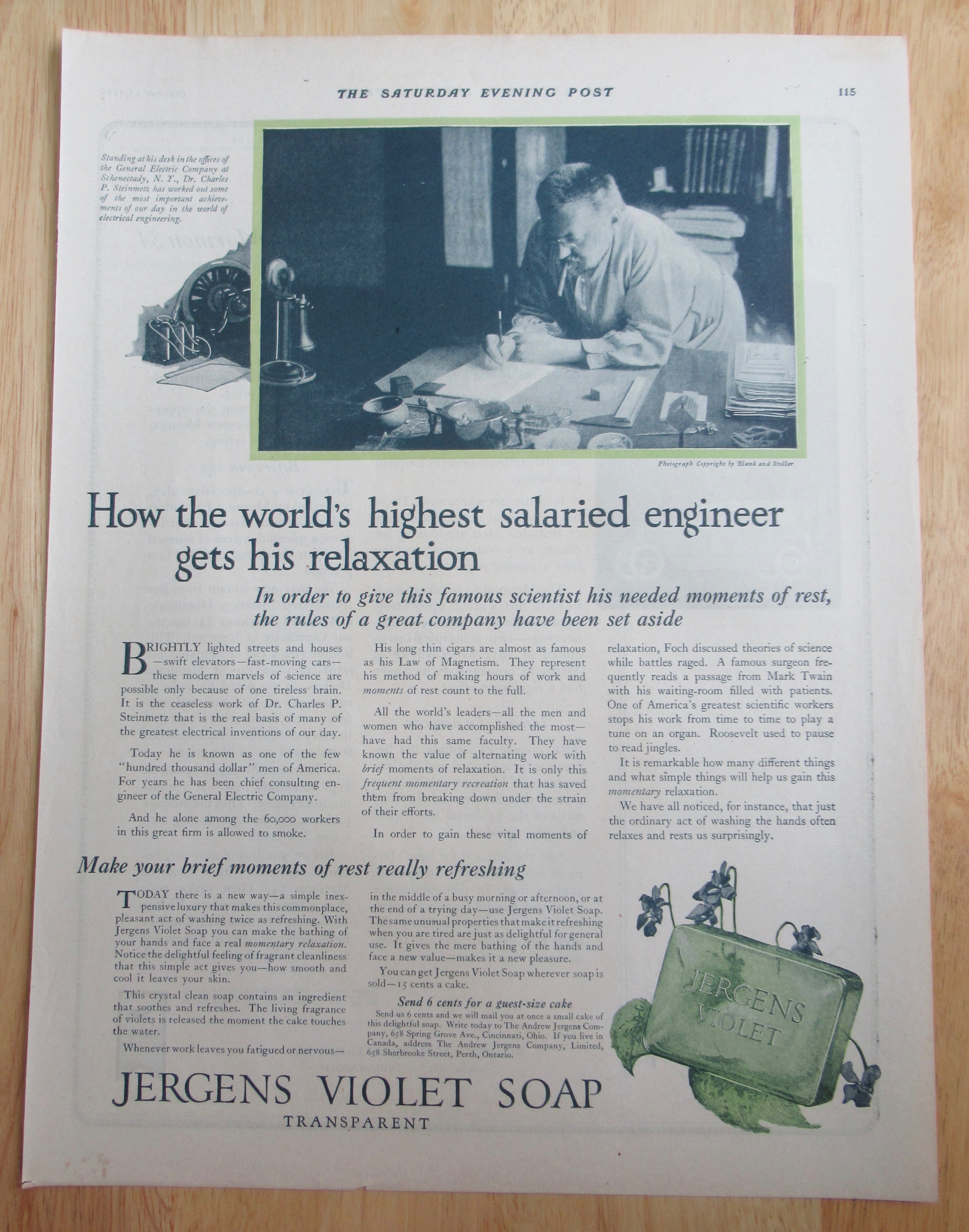 1920 Jergen's Violet Soap with Dr Charles P Steinmetz