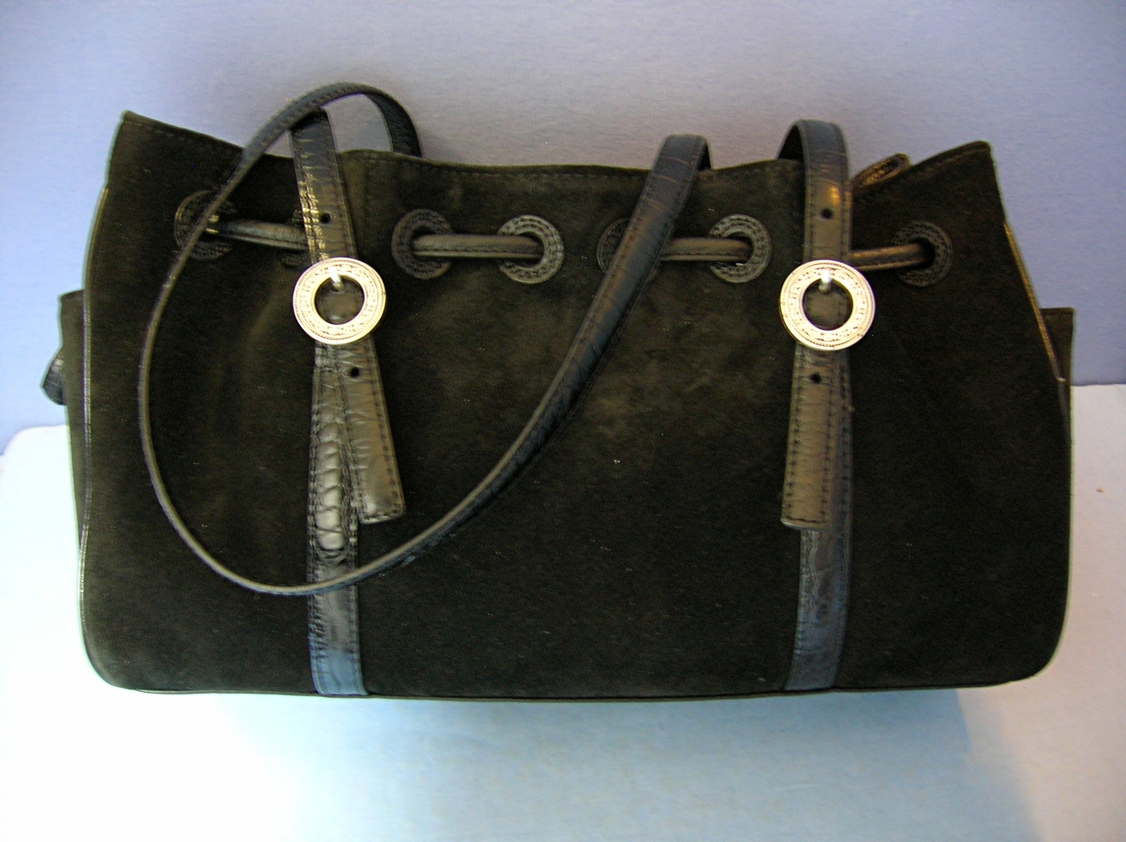 Black Suede Leather BRIGHTON Rose Lined Purse Bag