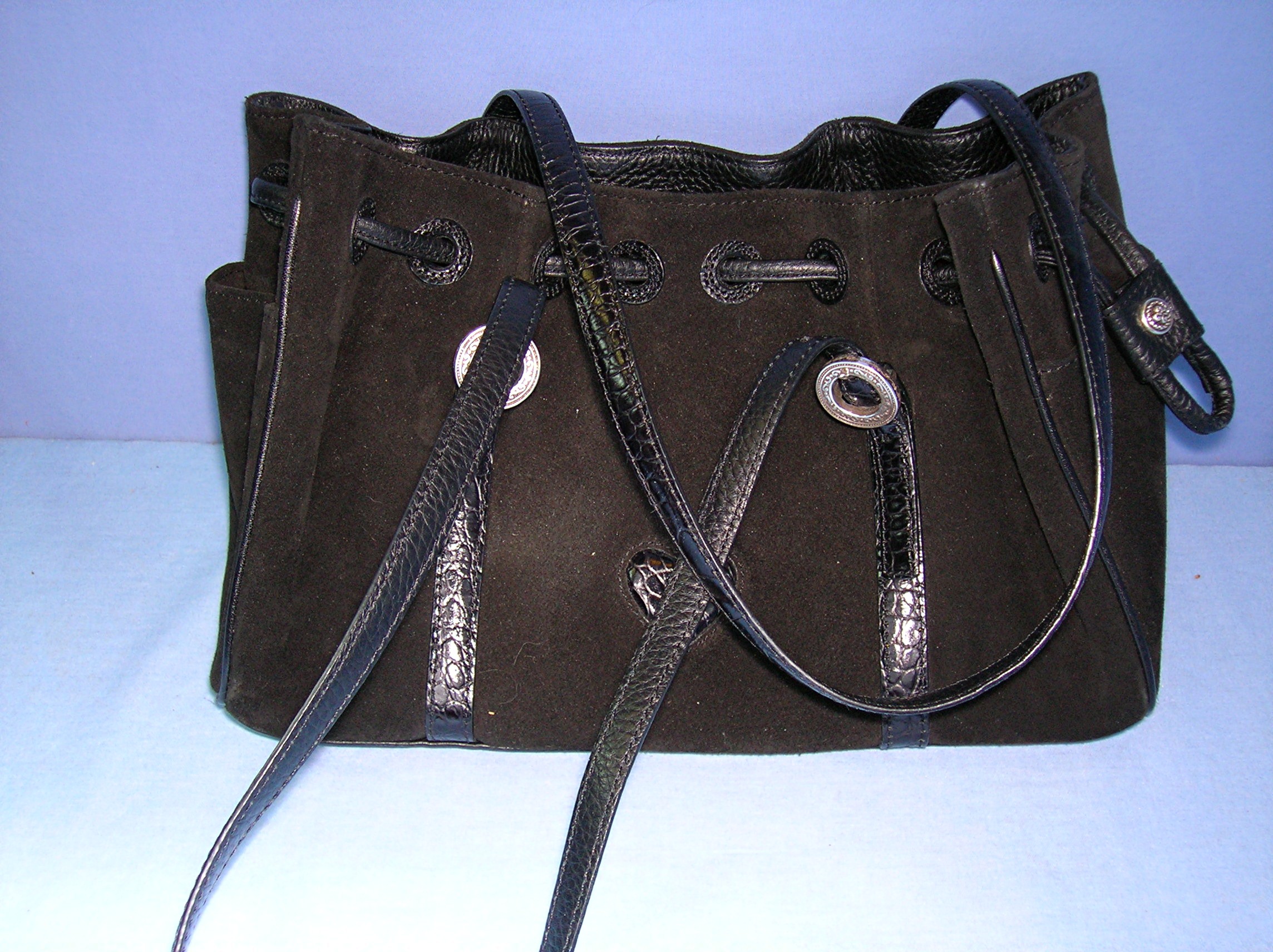 Black Suede Leather BRIGHTON Rose Lined Purse Bag