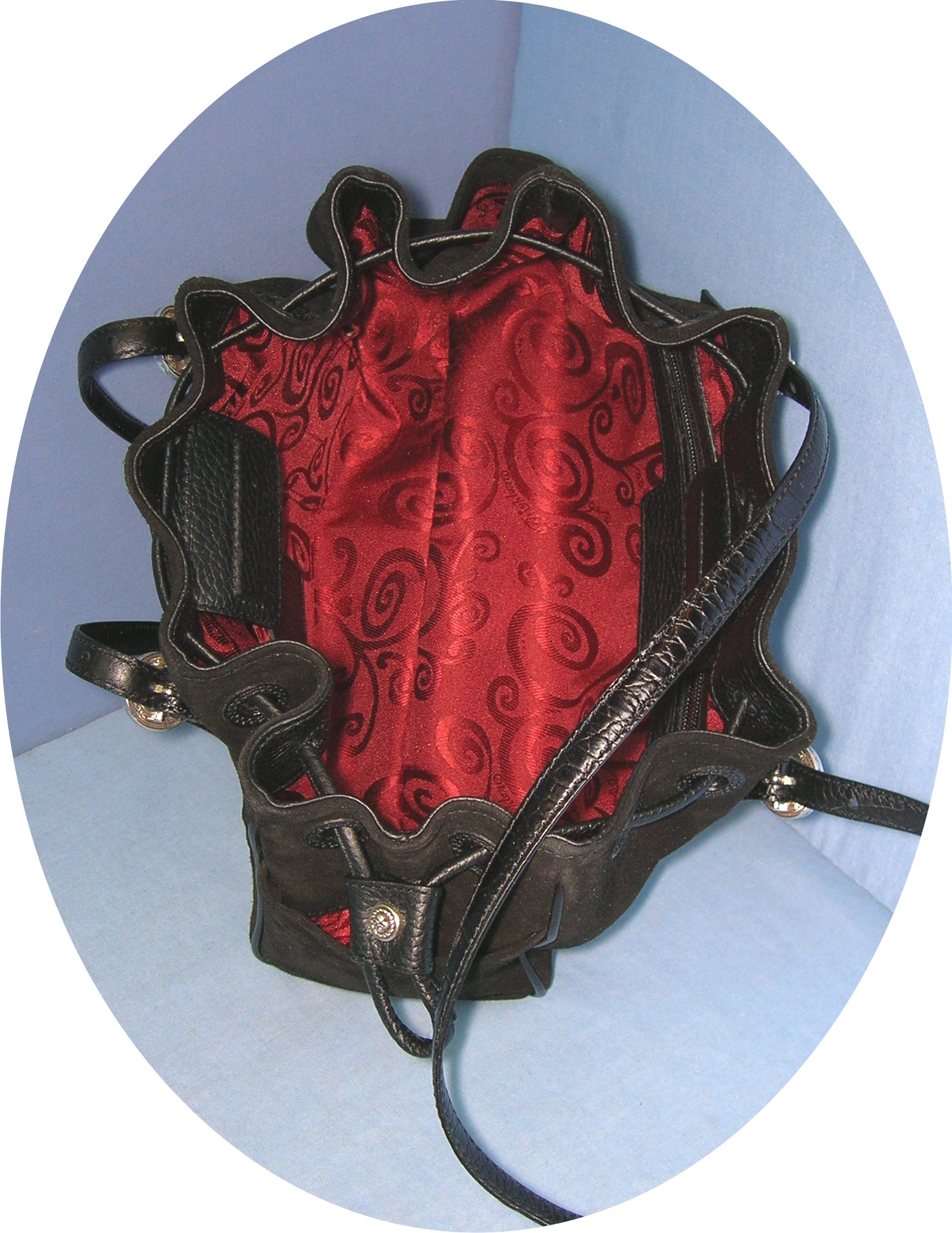 Black Suede Leather BRIGHTON Rose Lined Purse Bag