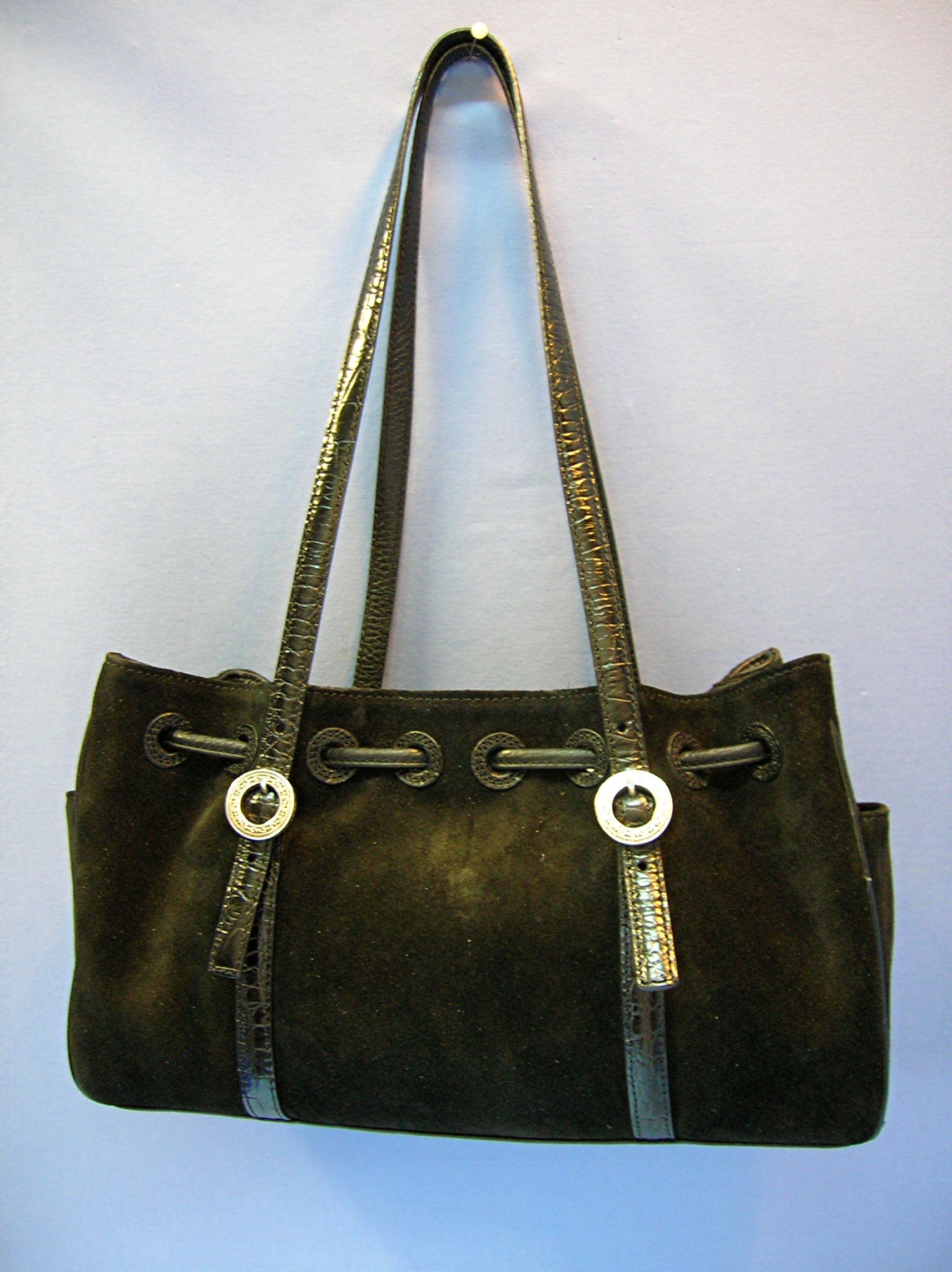 Black Suede Leather BRIGHTON Rose Lined Purse Bag