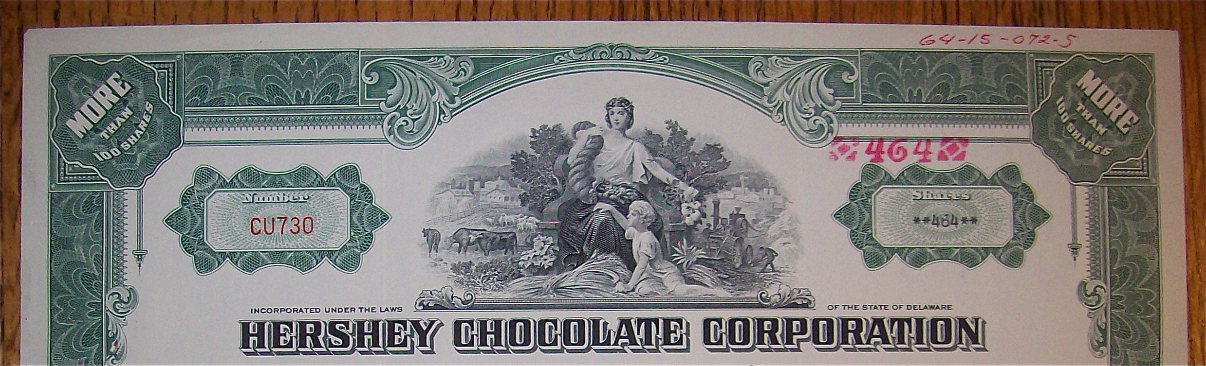 1962 Hershey Chocolate Corp Stock Certificate