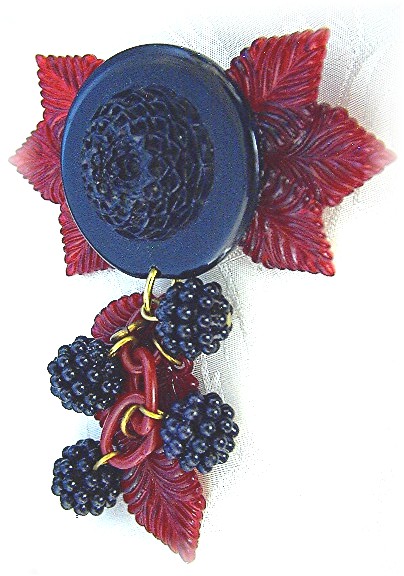 Bakelite Red Leaves & Blackberries Brooch