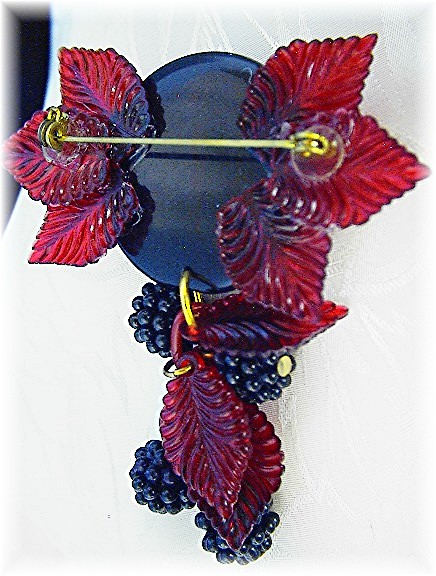 Bakelite Red Leaves & Blackberries Brooch
