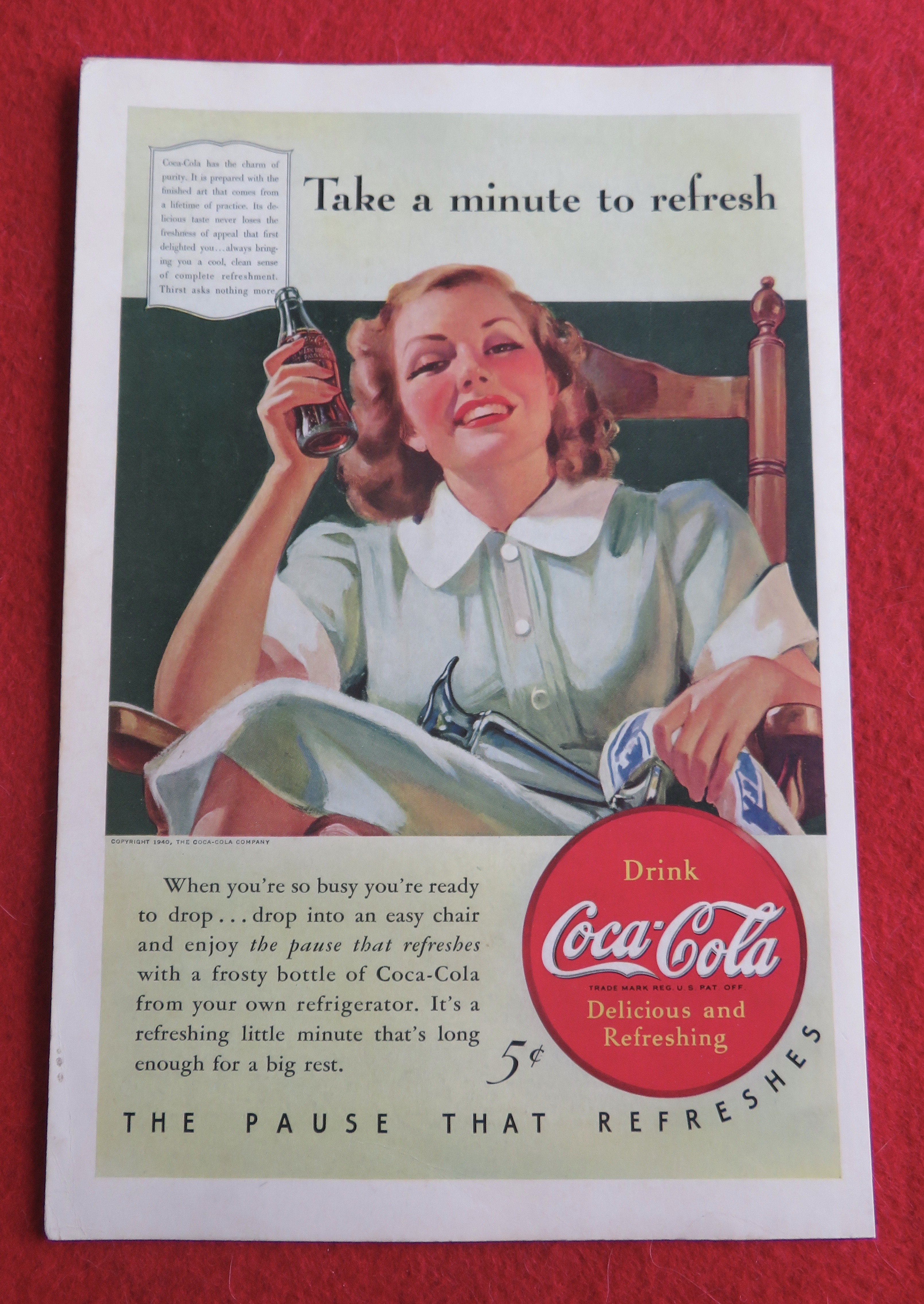 1940 Coca Cola (Coke) w/ Woman Sitting & Drinking Soda