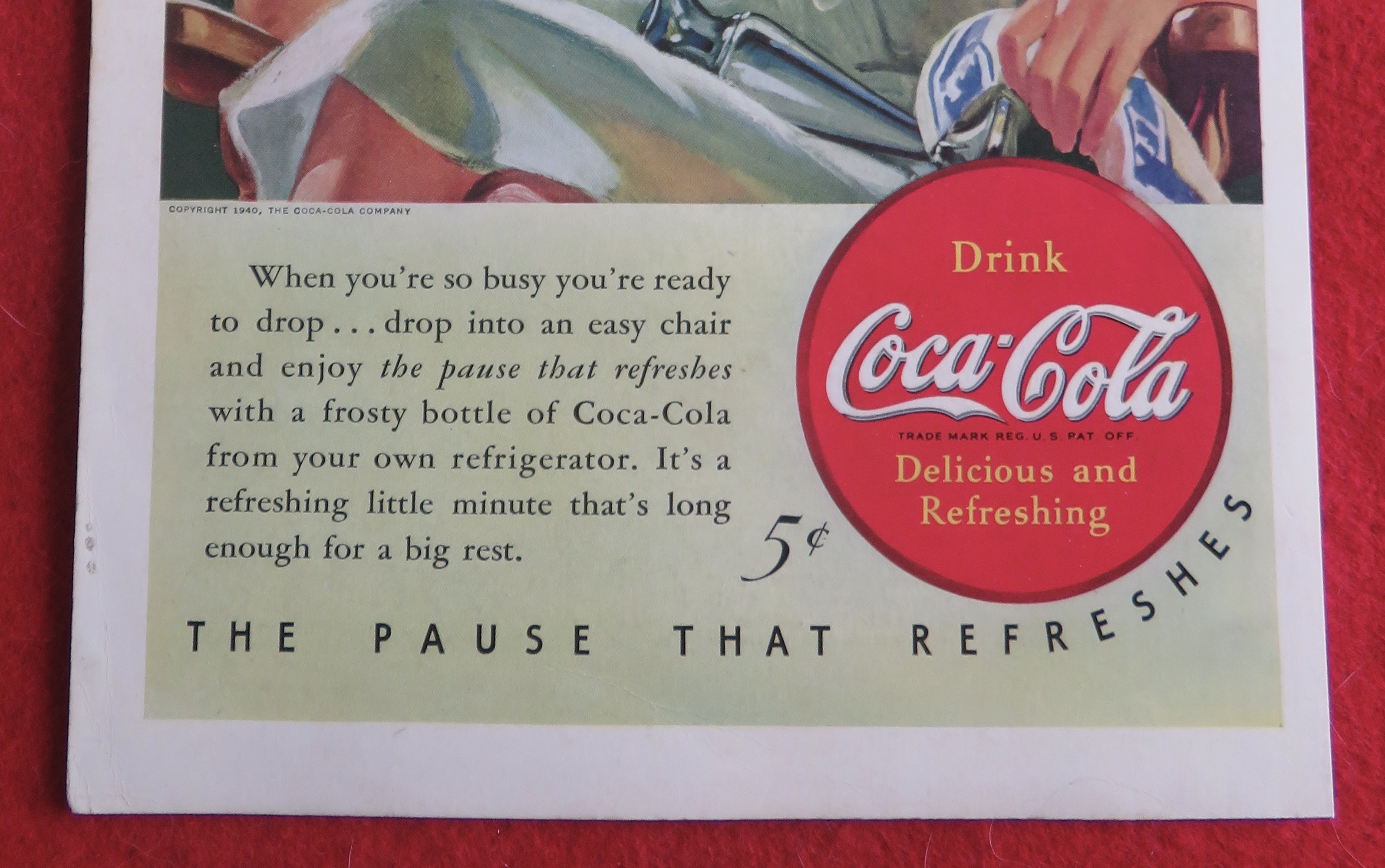 1940 Coca Cola (Coke) w/ Woman Sitting & Drinking Soda