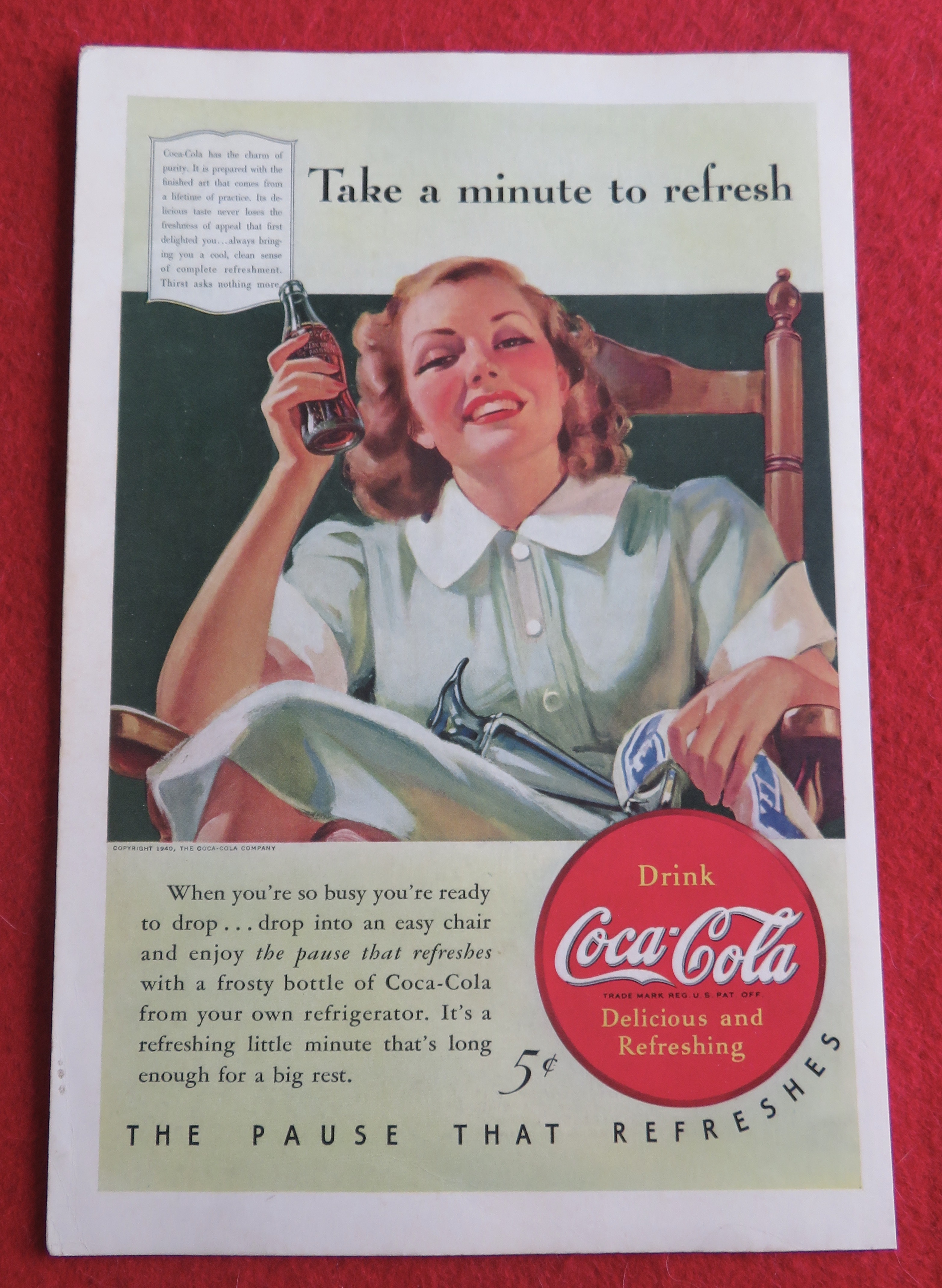 1940 Coca Cola (Coke) w/ Woman Sitting & Drinking Soda