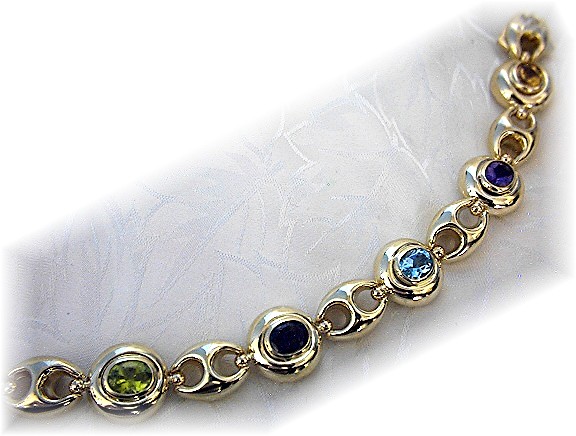 14K Gold Citrine Amethyst Topaze Peridot Bracelet 27.3