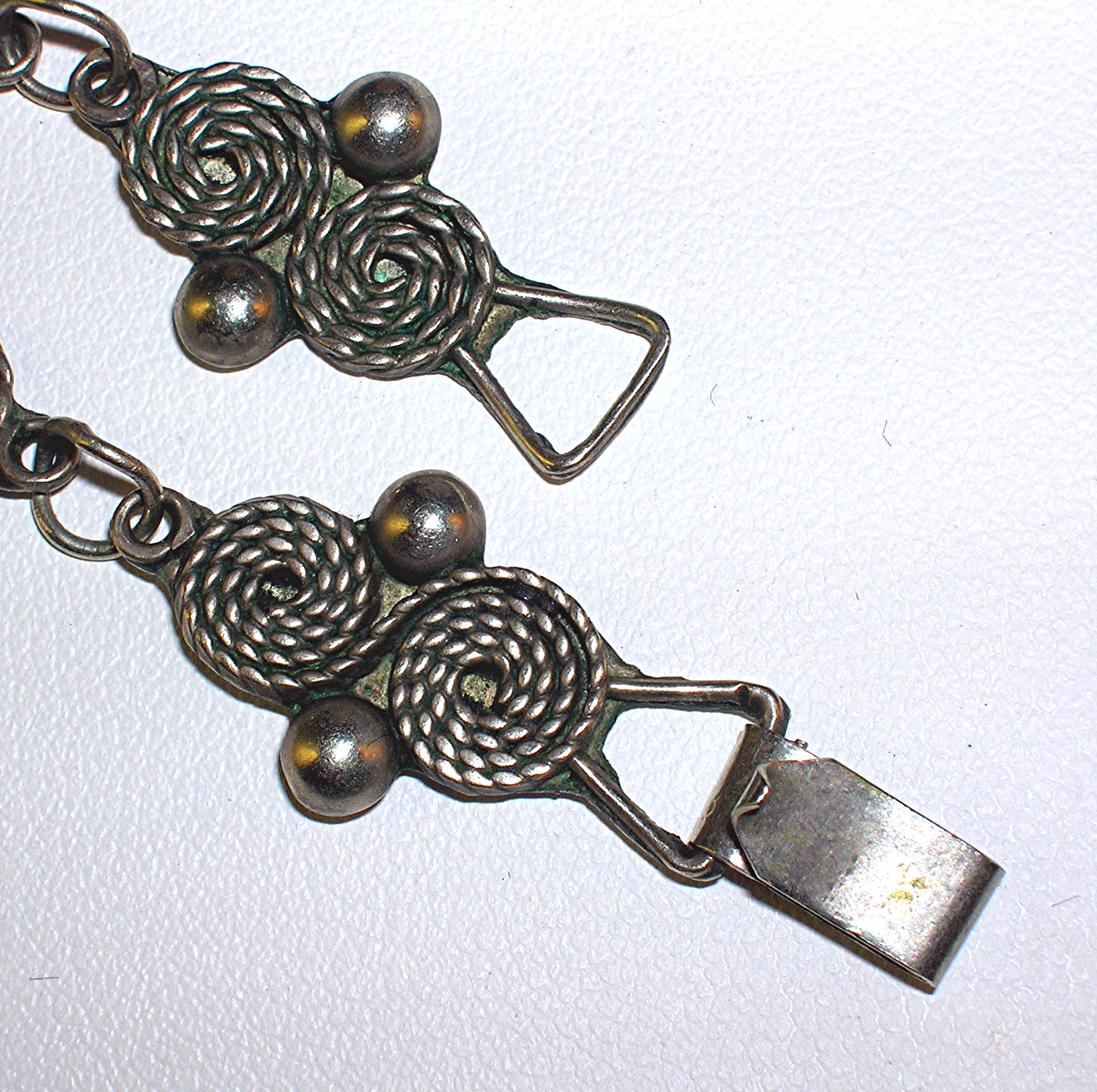 Antique Silver  Green Jade Glass Mexican Necklace