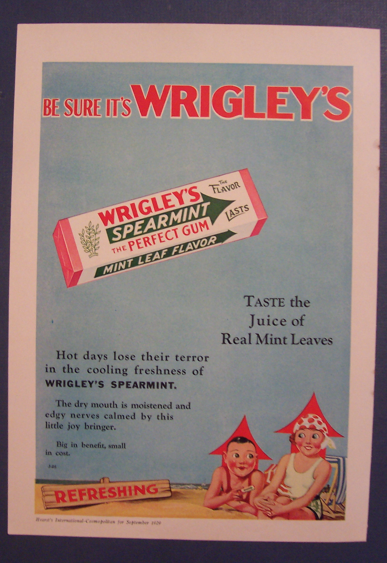 1929 Wrigley's Spearmint Gum with Man & Woman On Beach