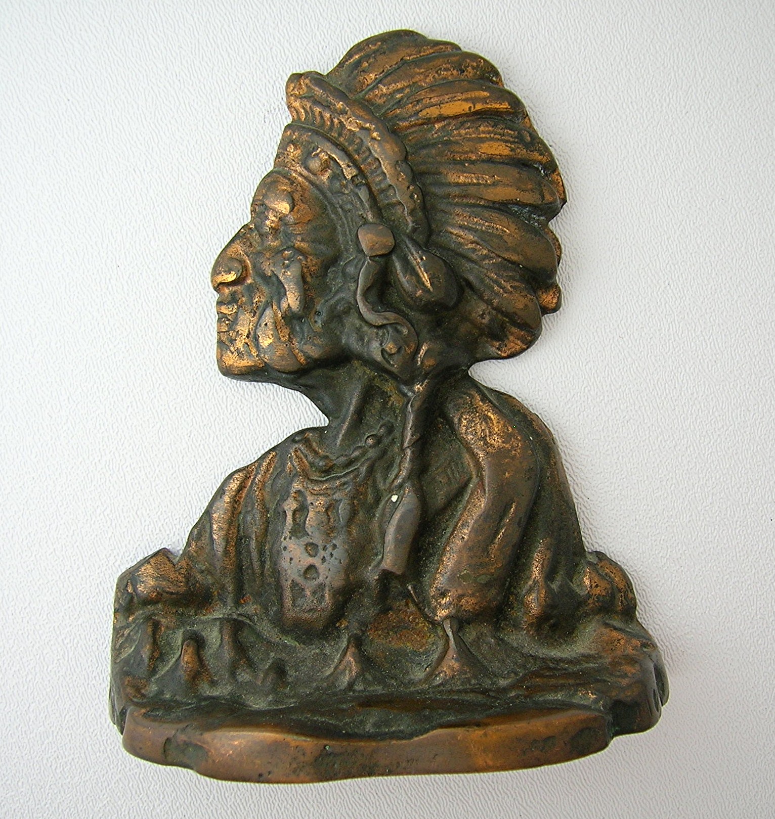 Cast Iron Copper Plate Native American Chief Book Ends