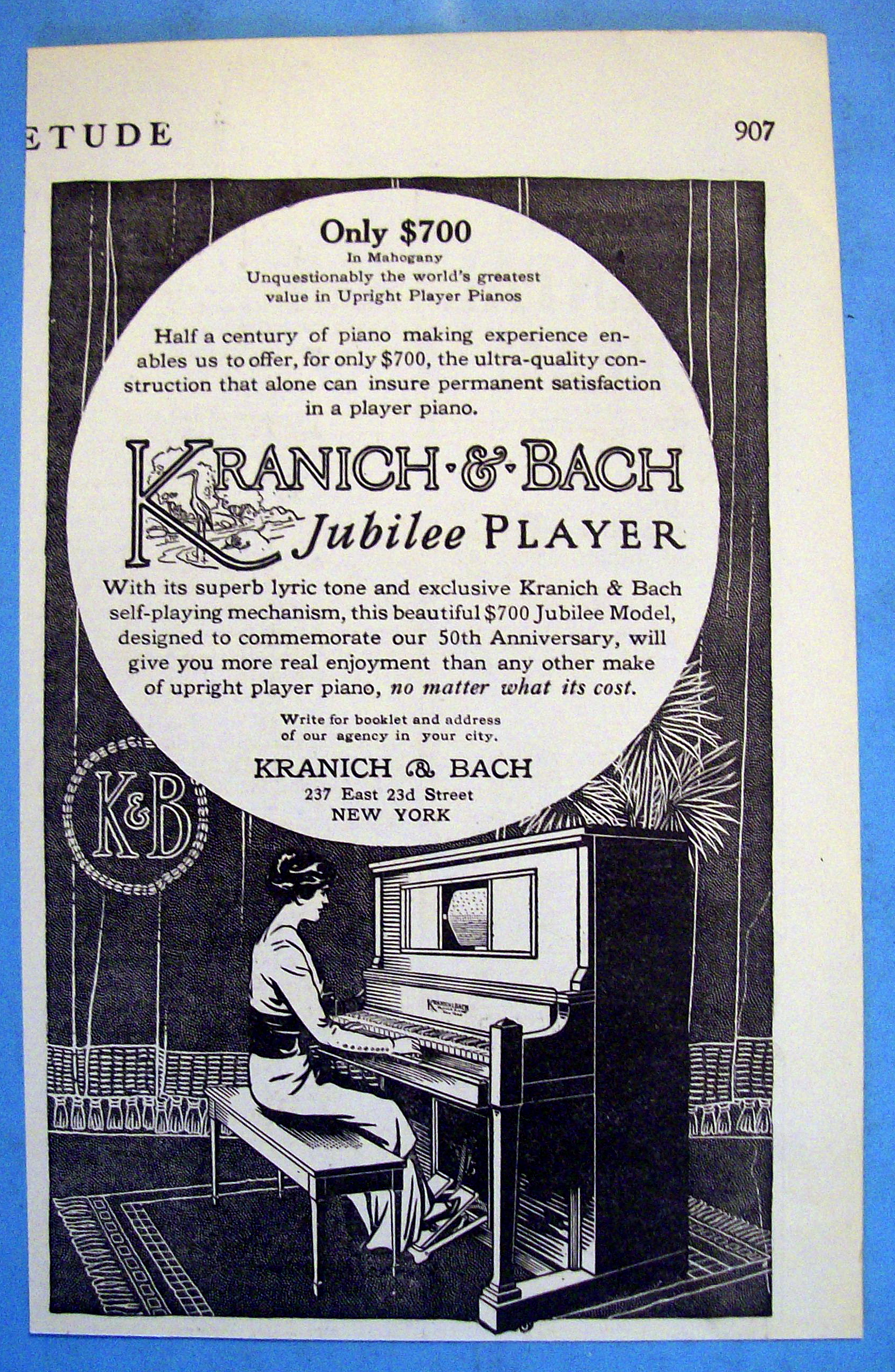 Vintage Ad: 1914 Kranich & Bach Jubilee Player